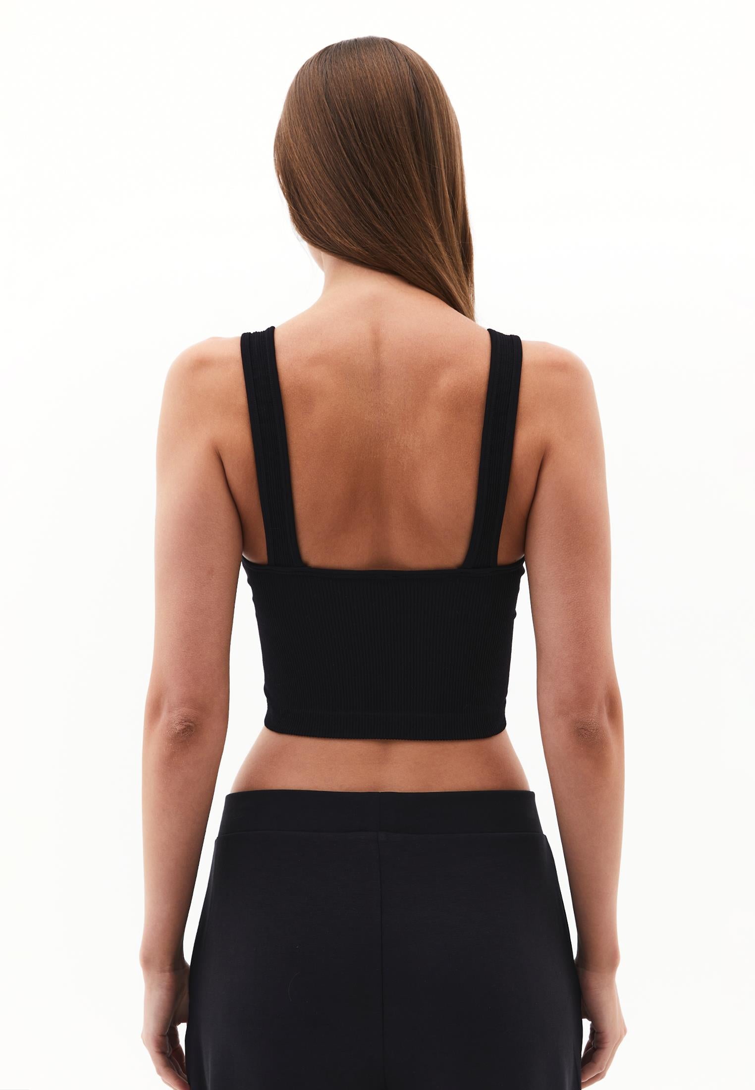 Cropped V Neck Tank Top - BLACK