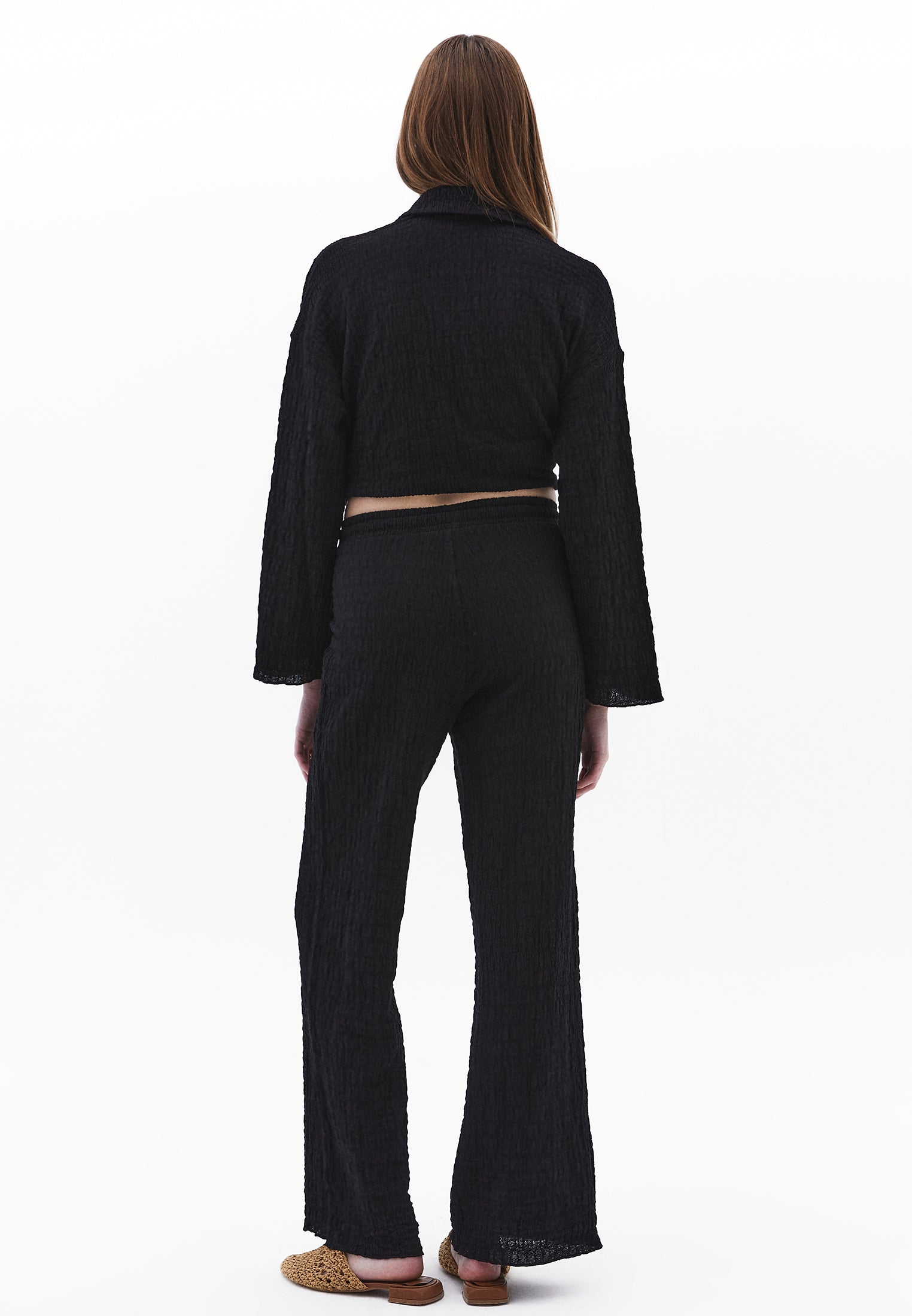 Wide Leg Cotton Pants - BLACK