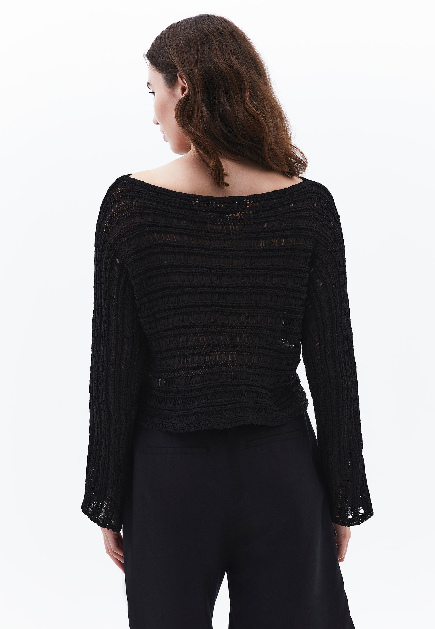 Ajour Standard Boat Neck Knit Sweater - BLACK