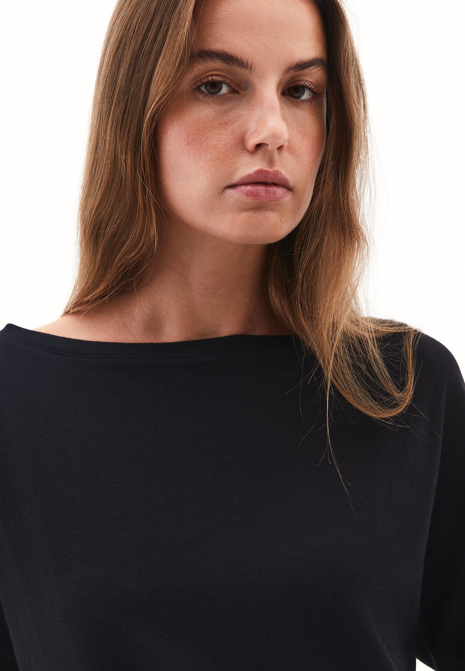 Boat Neck Knit Sweater - BLACK