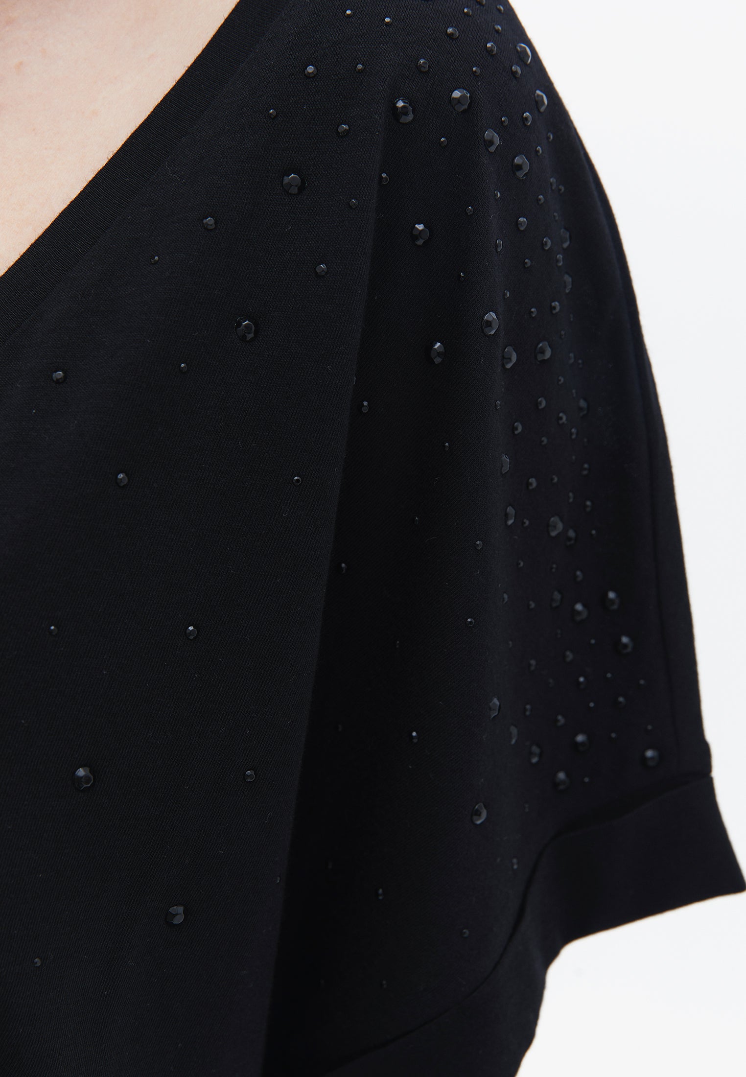 Stone Detailed Oversize Tunic T-Shirt - BLACK