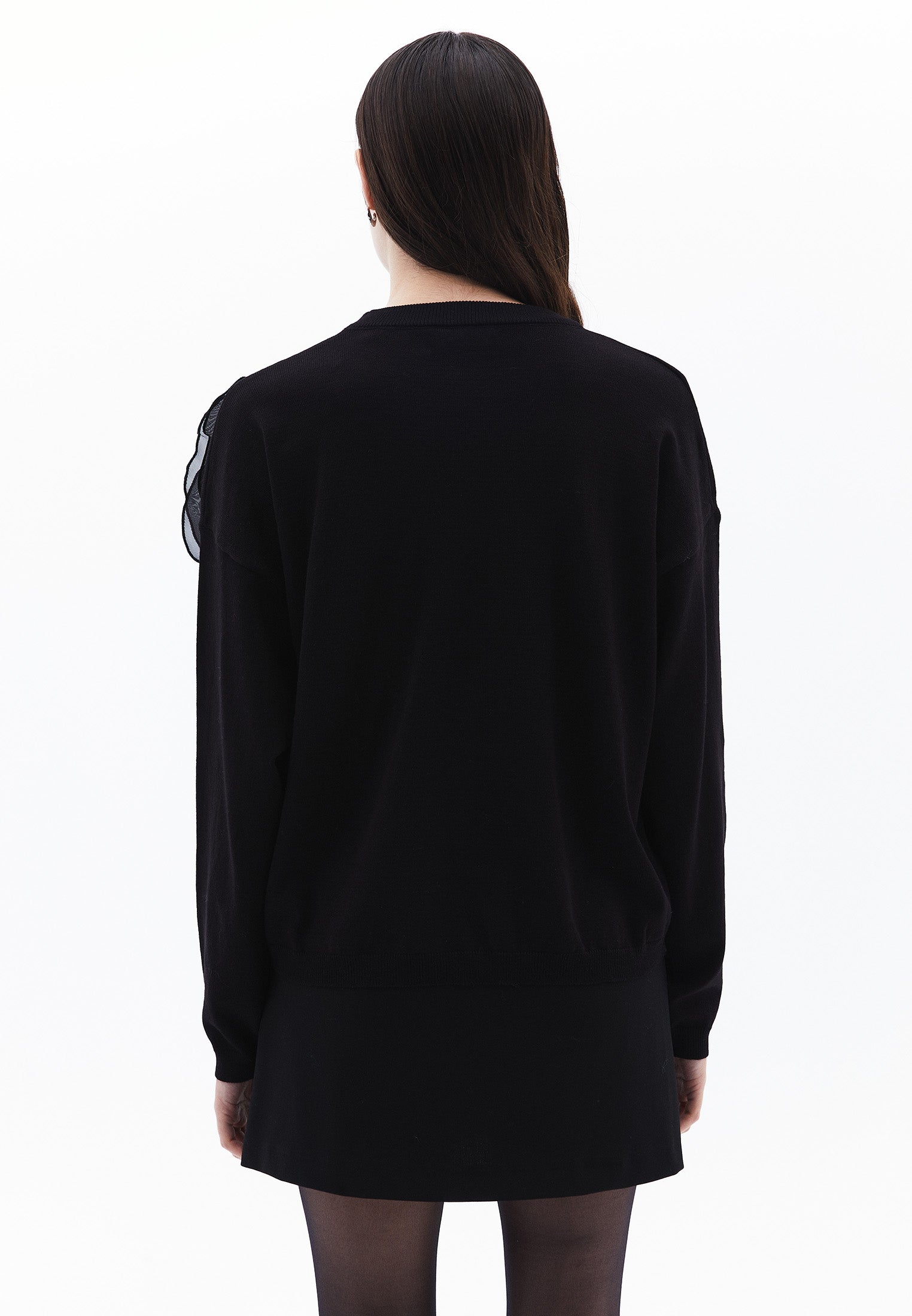Crew Neck Sweater With Bow Detail - BLACK