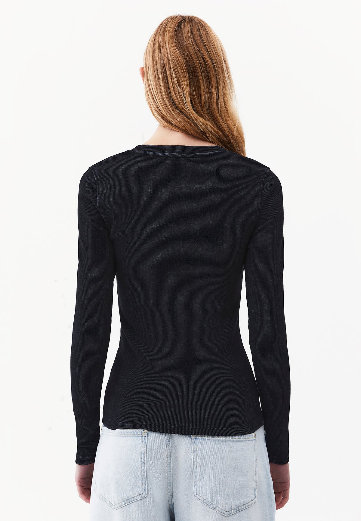 Crew Neck Long Sleeve Bodycon T-Shirt - BLACK