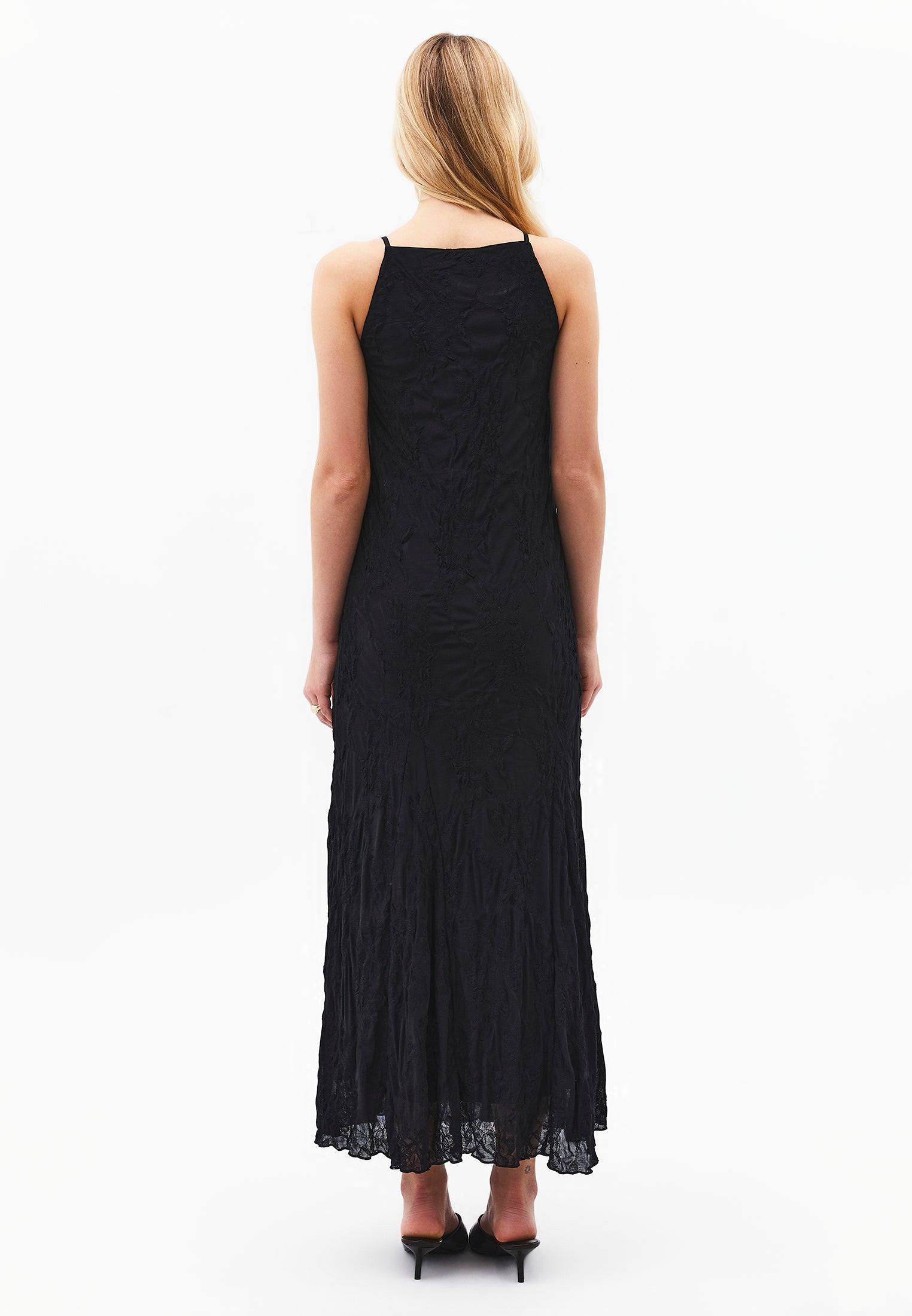 Sleeveless Long Dress With Crew Neck - BLACK