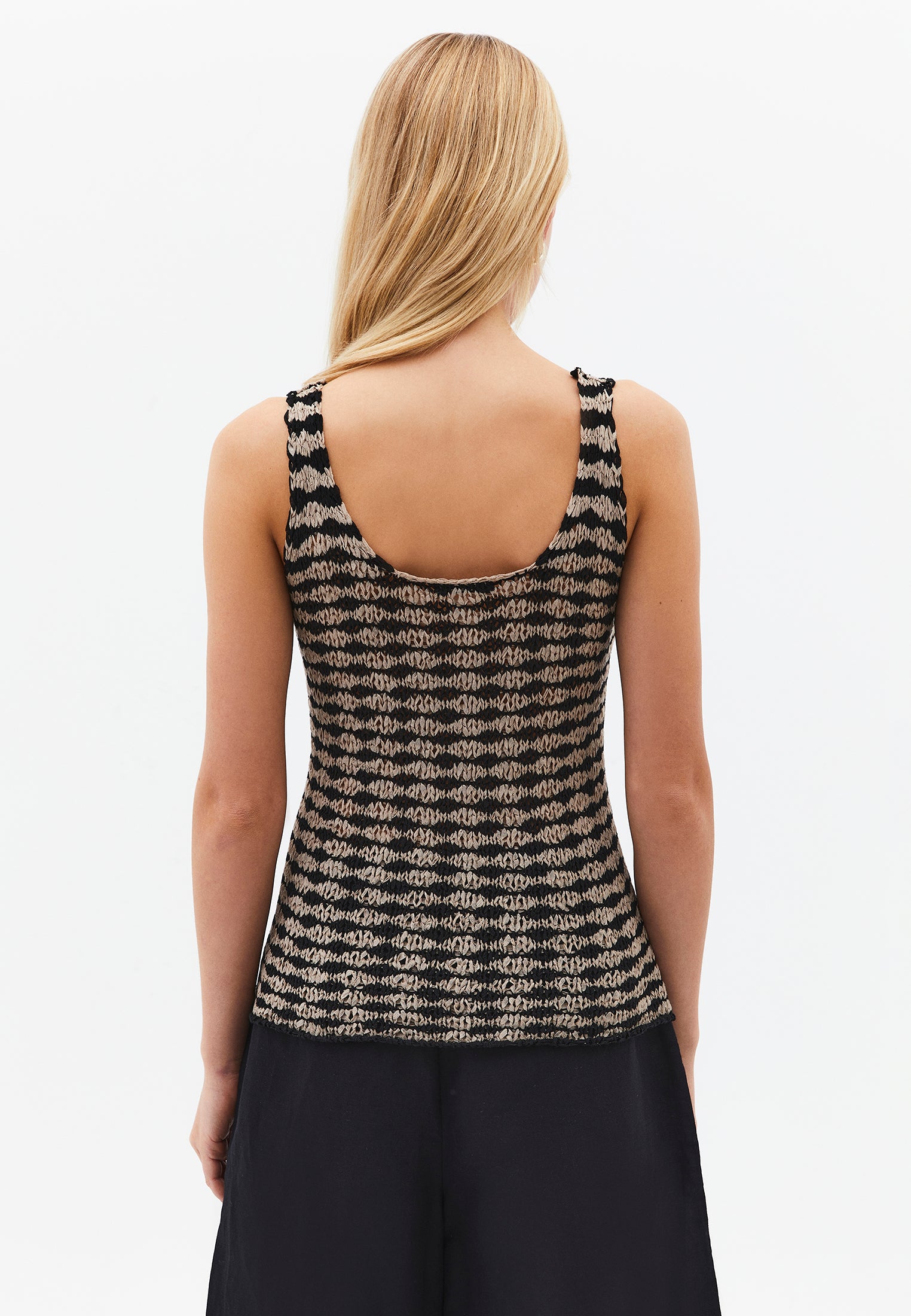 Lace U Neck Tank Top - OXFORD TAN/BLACK