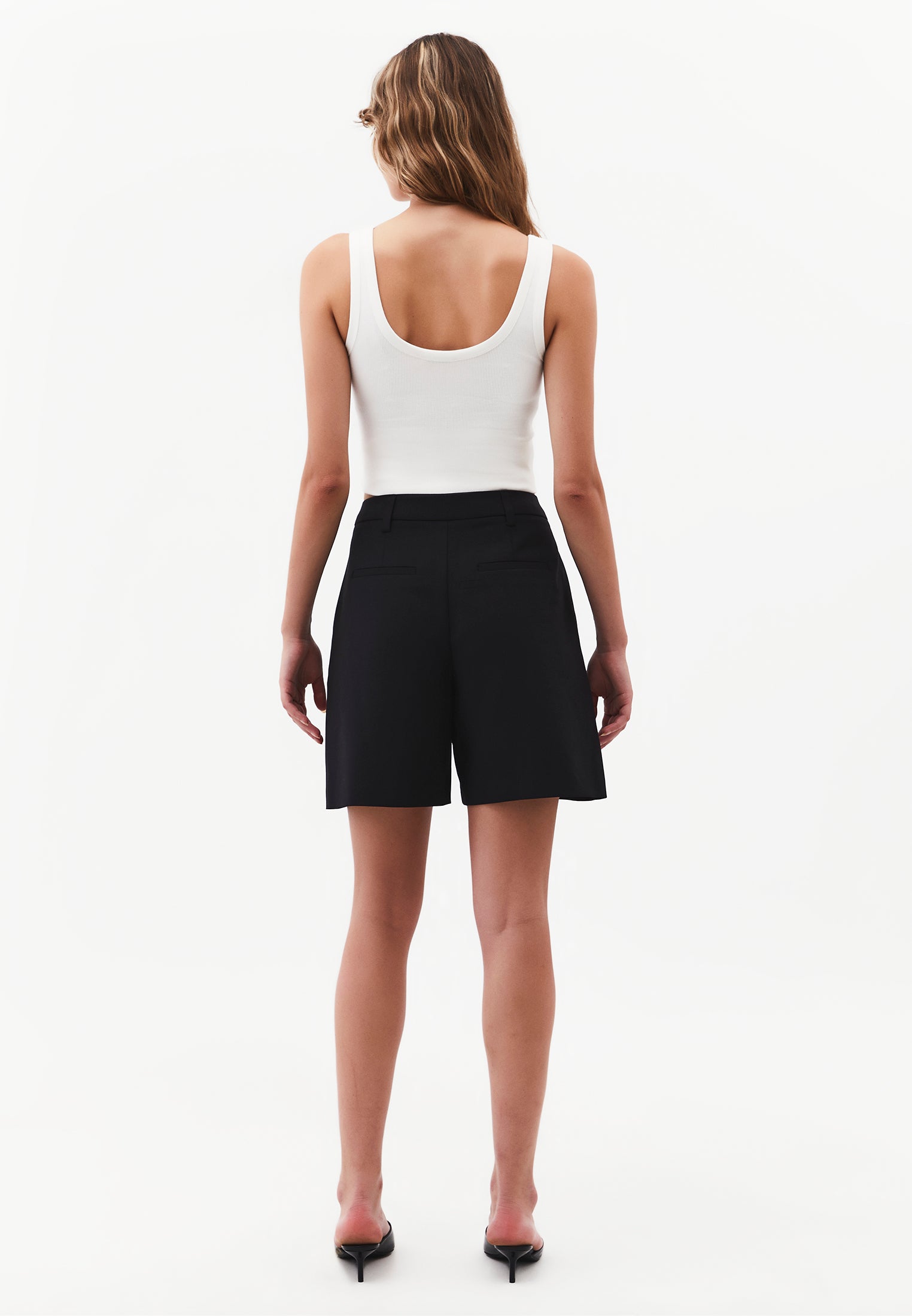 High Waist Shorts with Pleated Details - BLACK