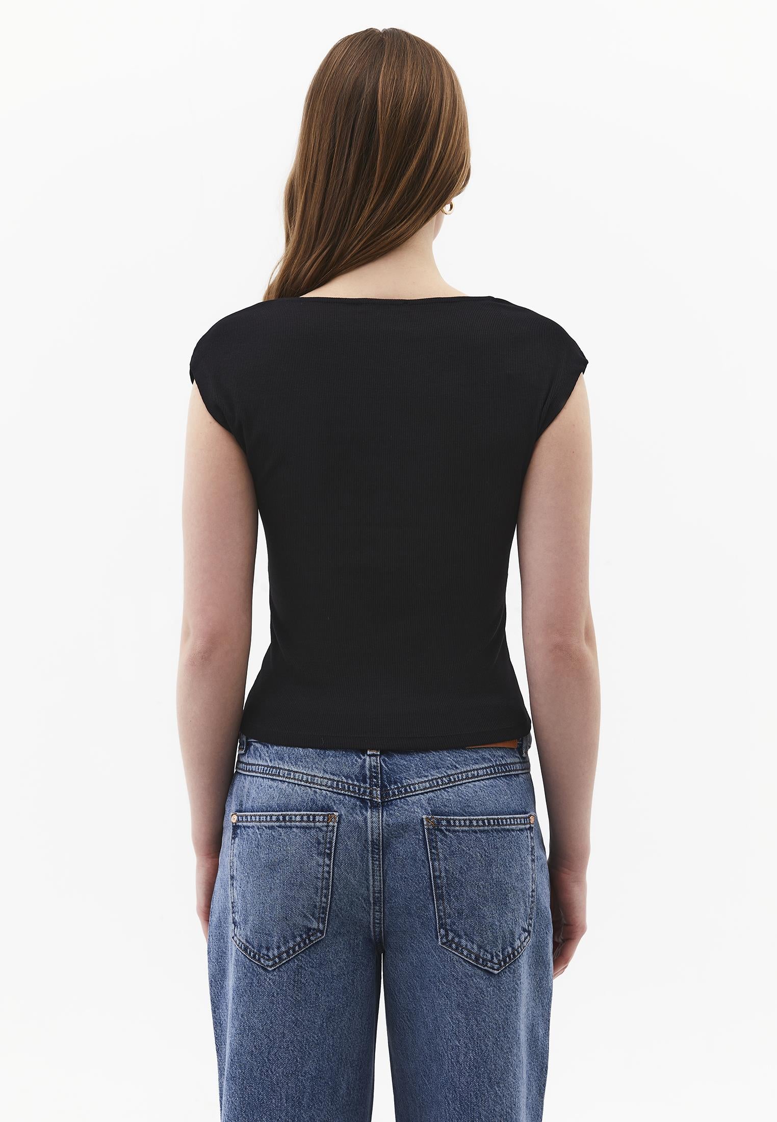 V Neck Bodycon T-Shirt - BLACK