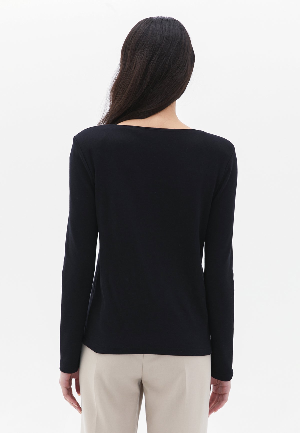 Long Sleeve Boat Neck Sweatshirt - BLACK
