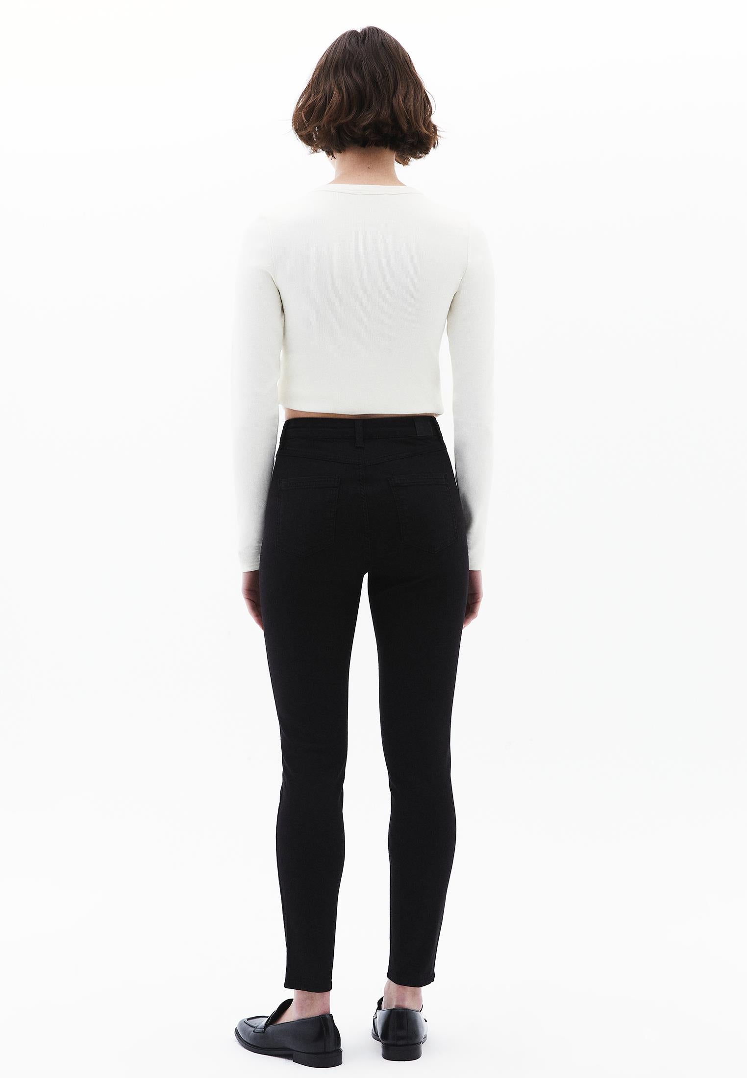 High Waist Skinny Standard Trousers - BLACK