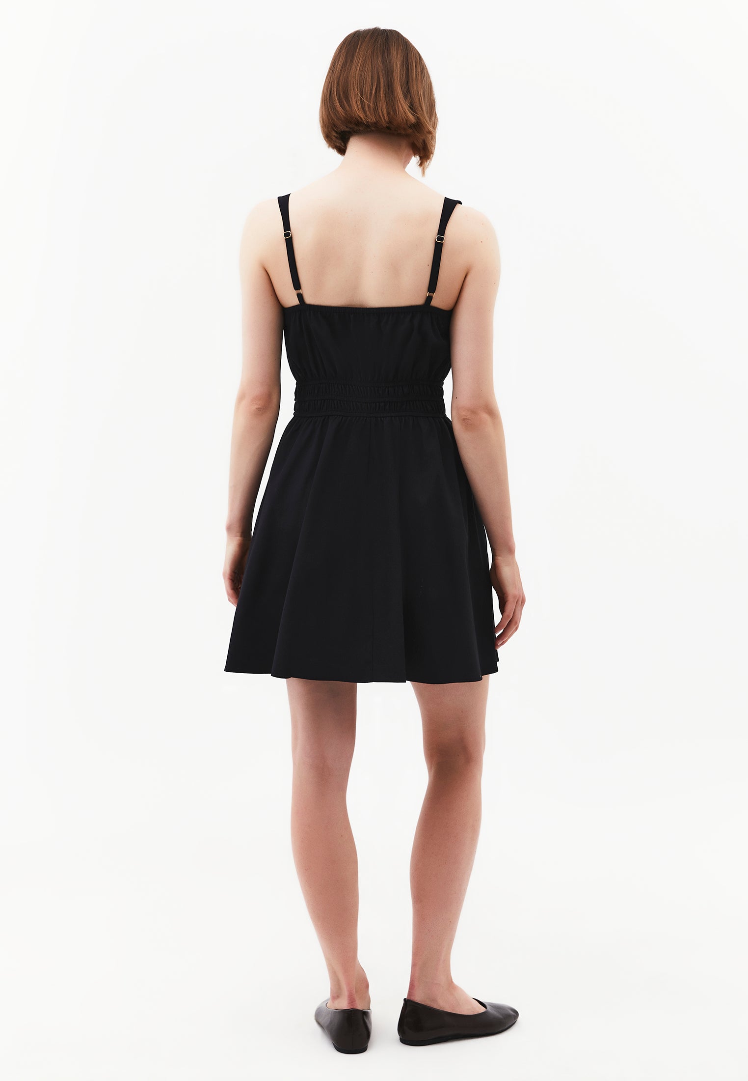 Strappy Square Neckline Short Dress With Bow And Gathered Details - BLACK