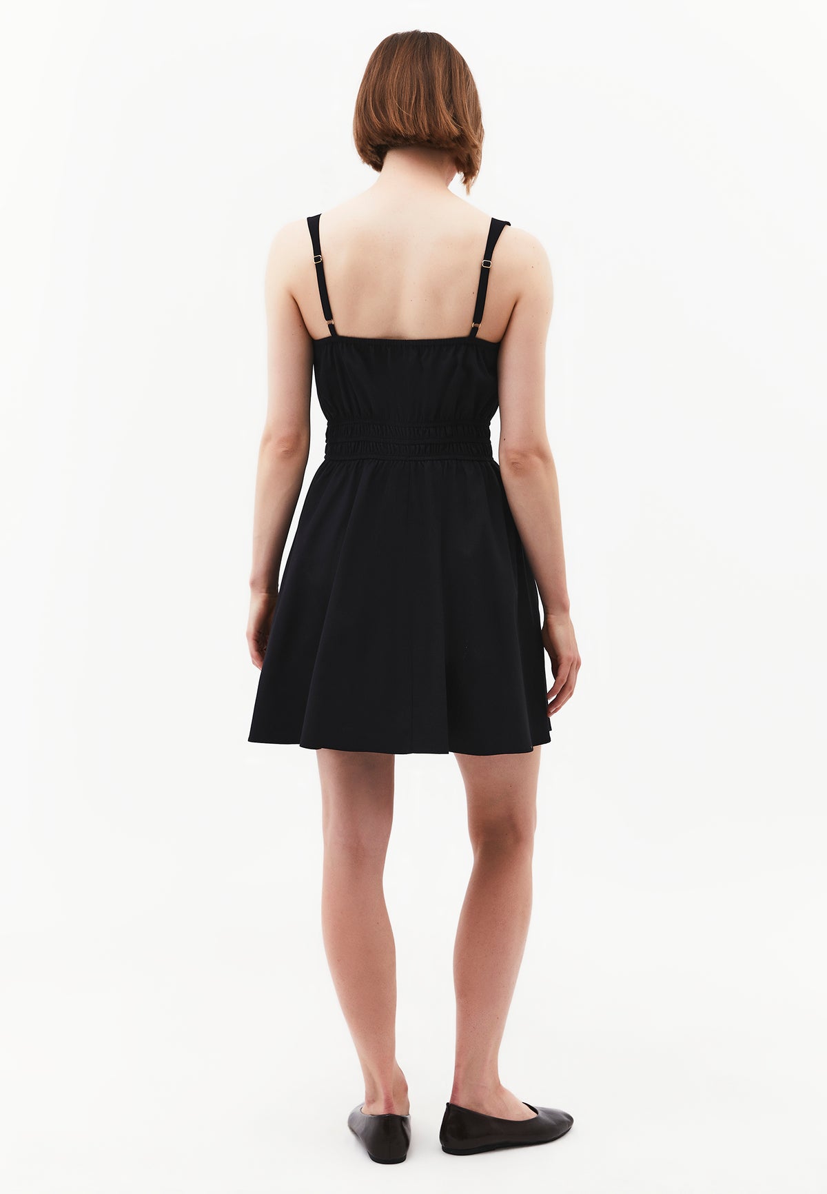 Strappy Square Neckline Short Dress With Bow And Gathered Details - BLACK