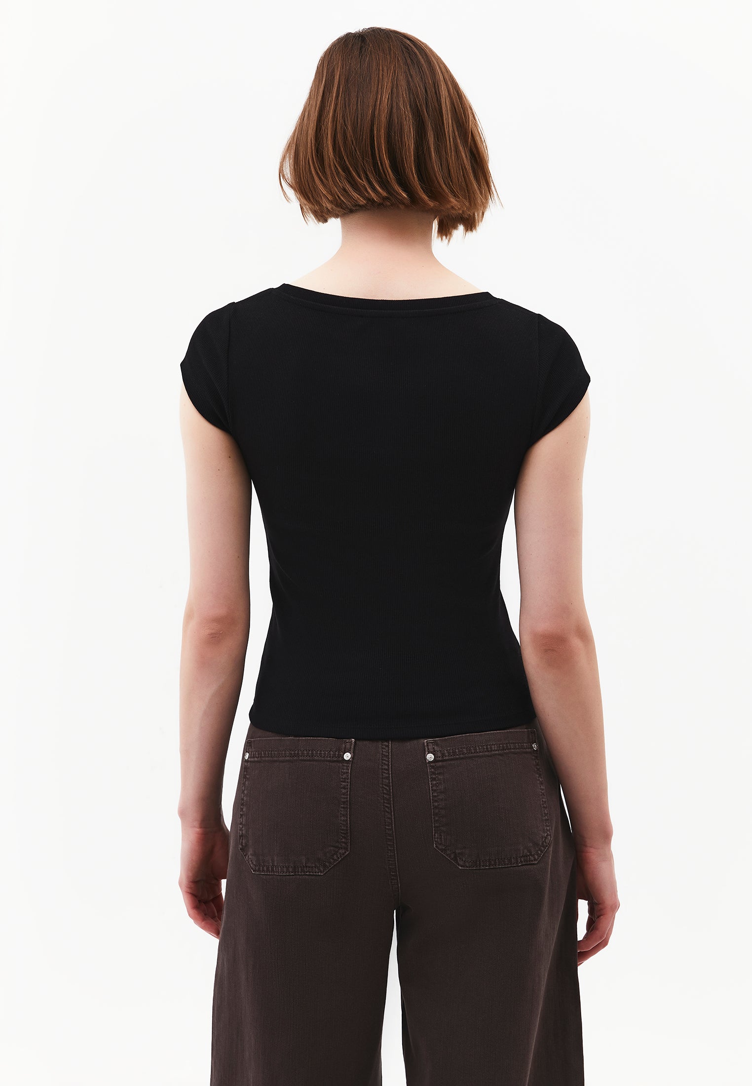 Boat Neck Short Sleeve T-Shirt - BLACK