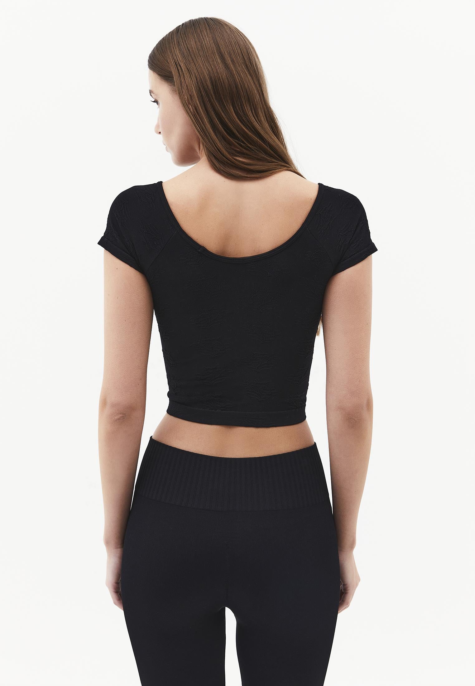 Wide Neck Short Sleeve Bodycon T-Shirt - BLACK