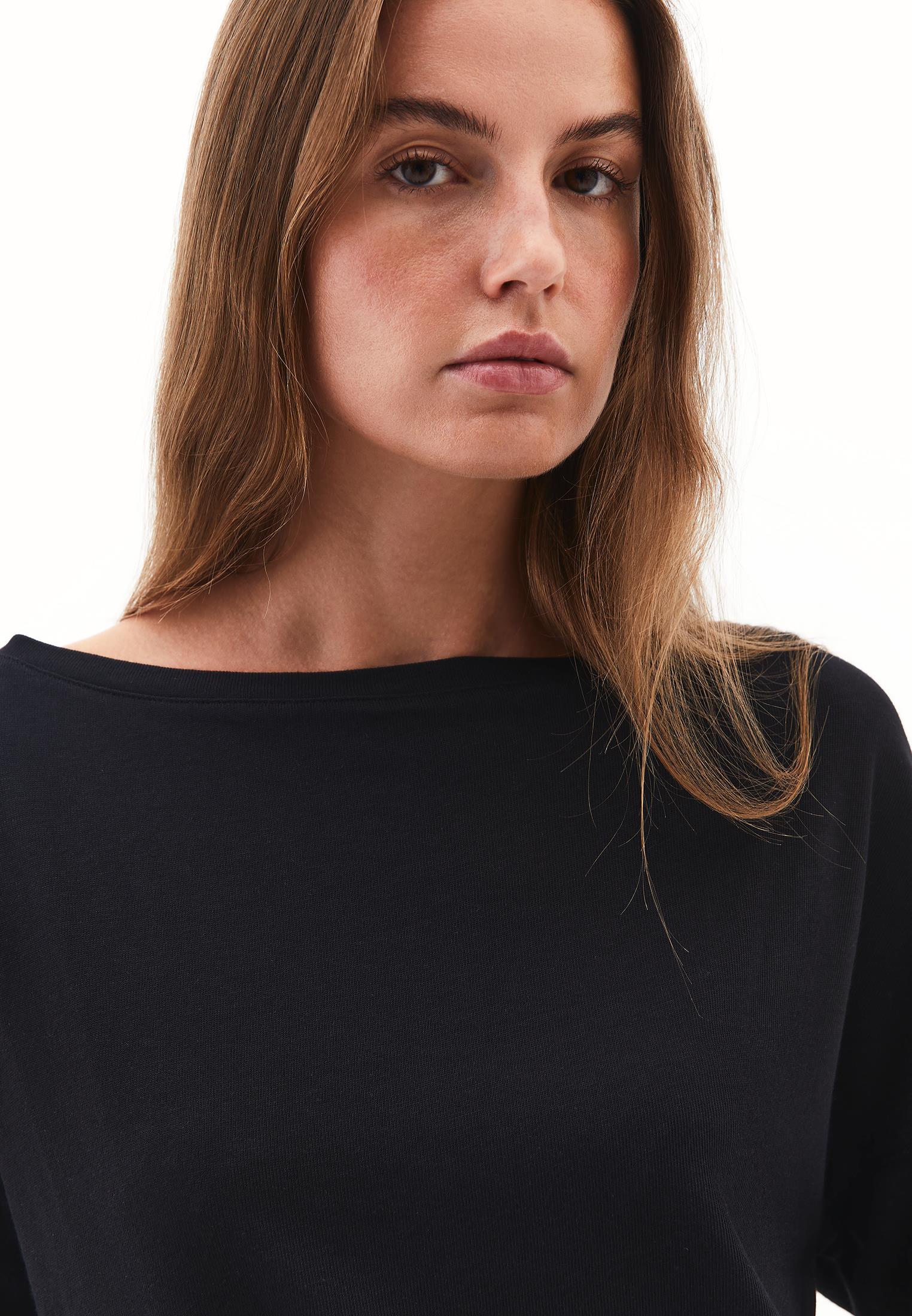 Boat Neck Loose Knit Look Sweater - BLACK