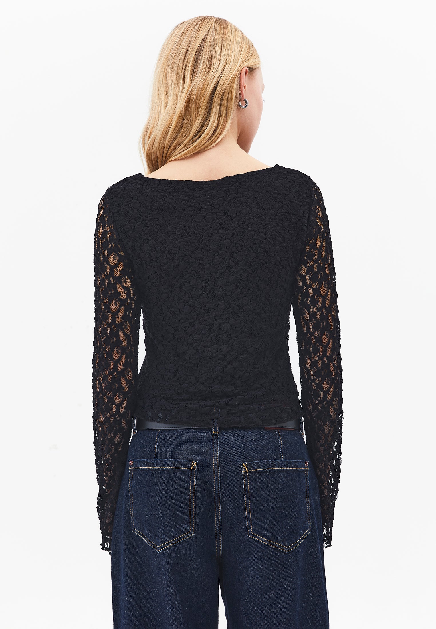 Boat Neck Long Sleeve T-Shirt - BLACK