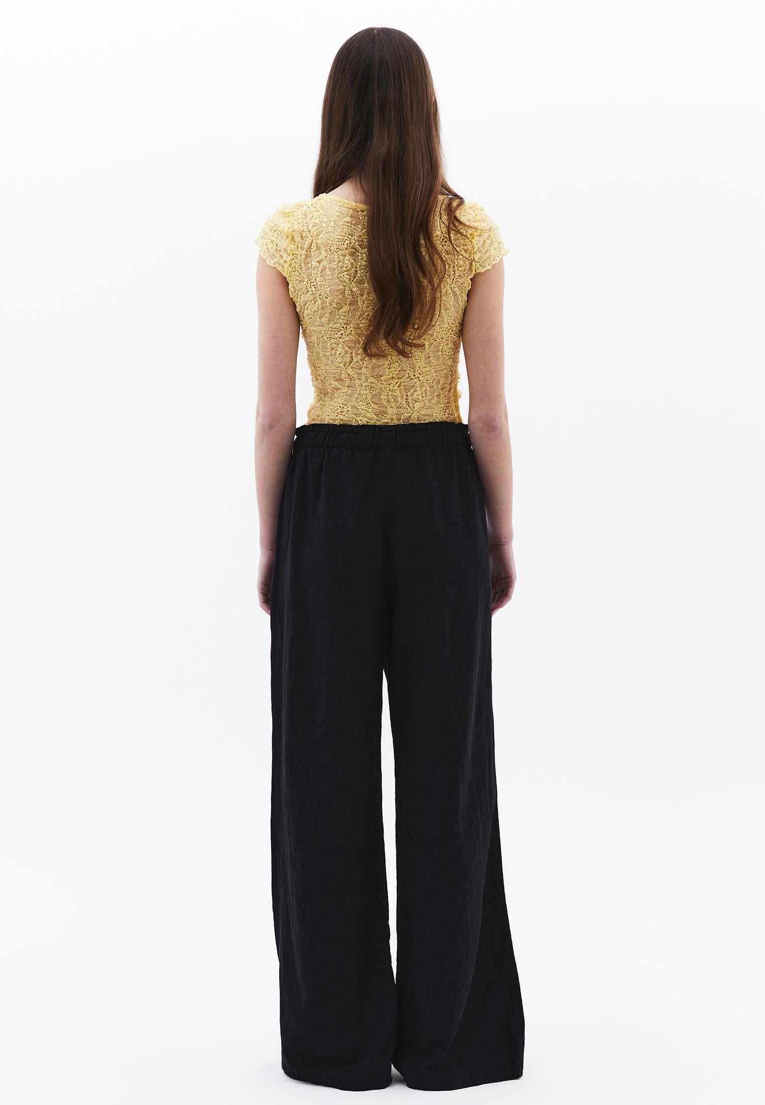 Wide Leg High Waist Pants - BLACK