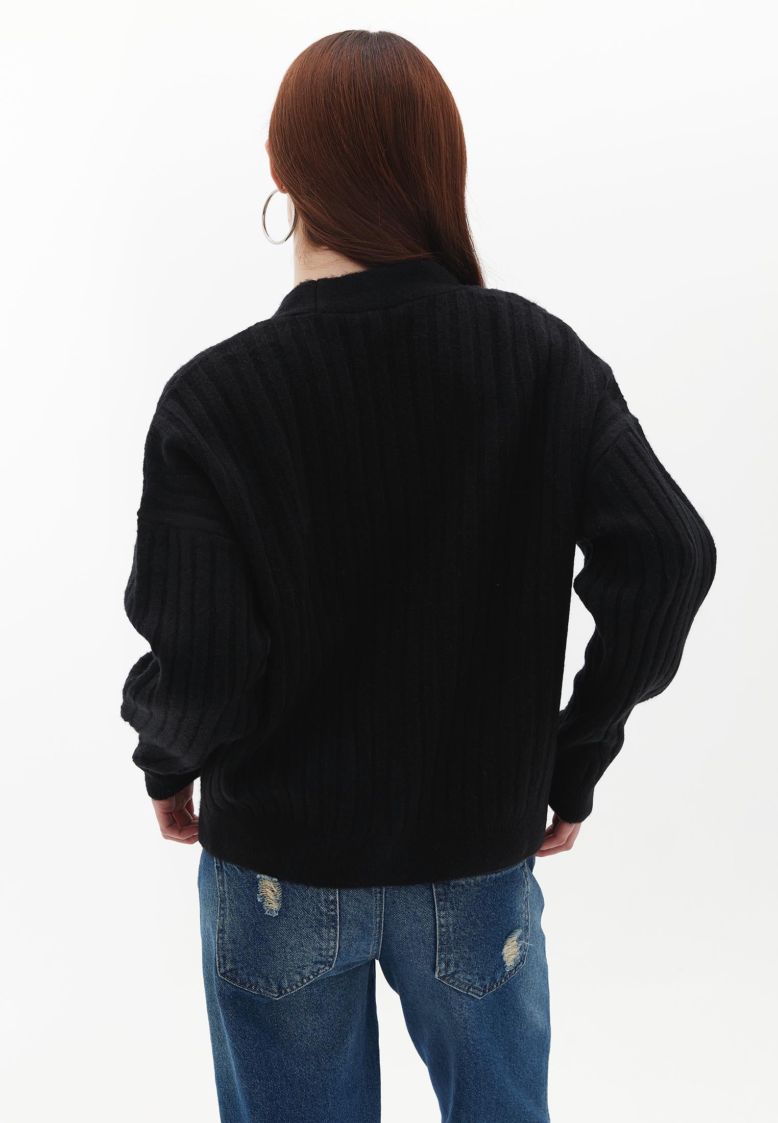 Tunic Cardigan Women Long Sleeve Batwing Sleeve - BLACK