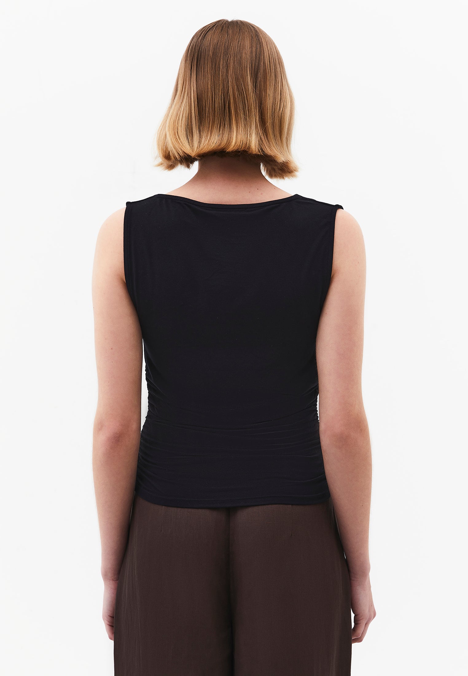 Cowl Neck Bodycon Tank Top - BLACK