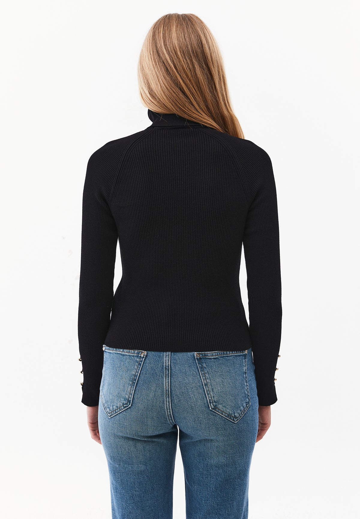 Turtleneck Raglan Sleeve Knitwear - BLACK