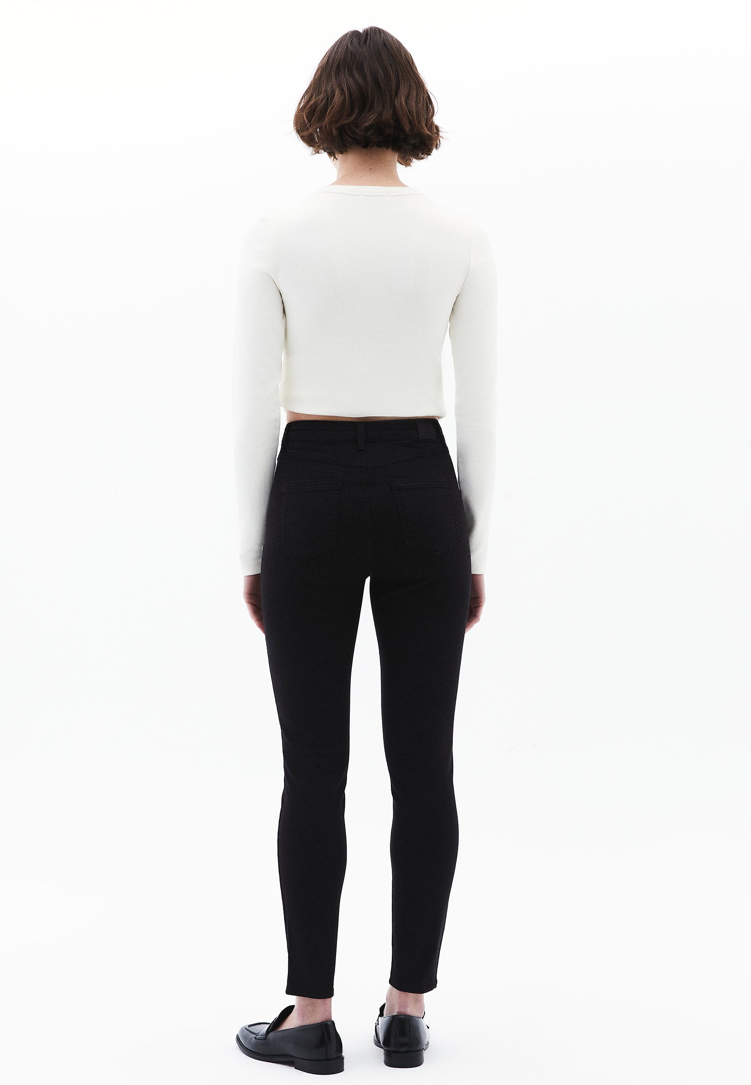 High Waist Skinny Standard Trousers - BLACK
