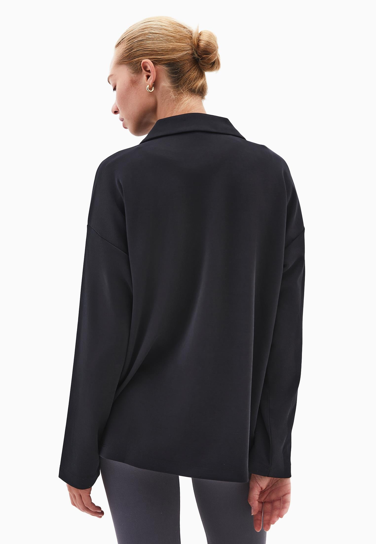 Polo Neck Oversize Sweatshirt - BLACK