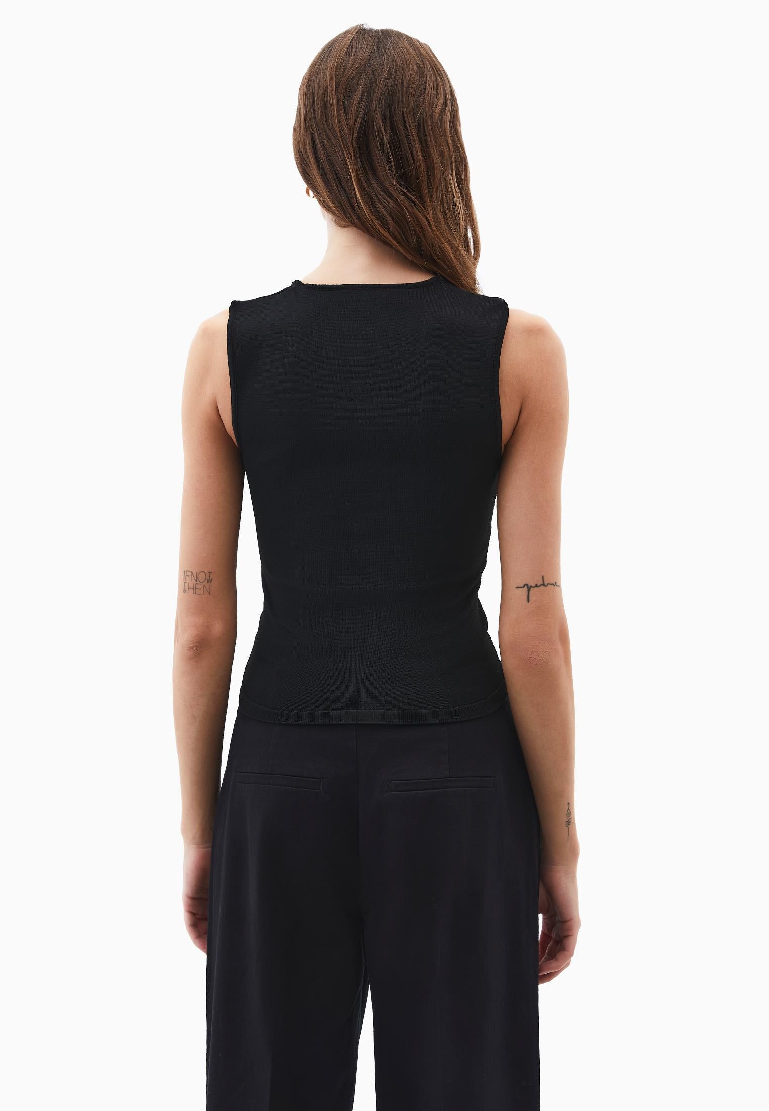 V Neck Ruched Tank Top - BLACK