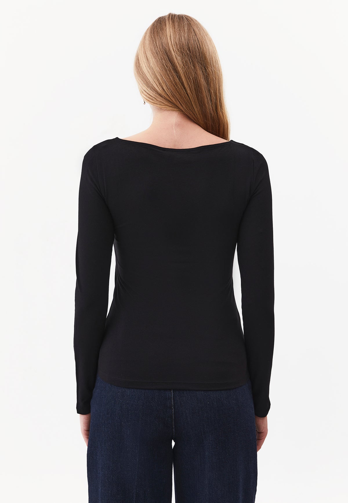 Long Sleeve T-Shirt with Collar Detail - BLACK