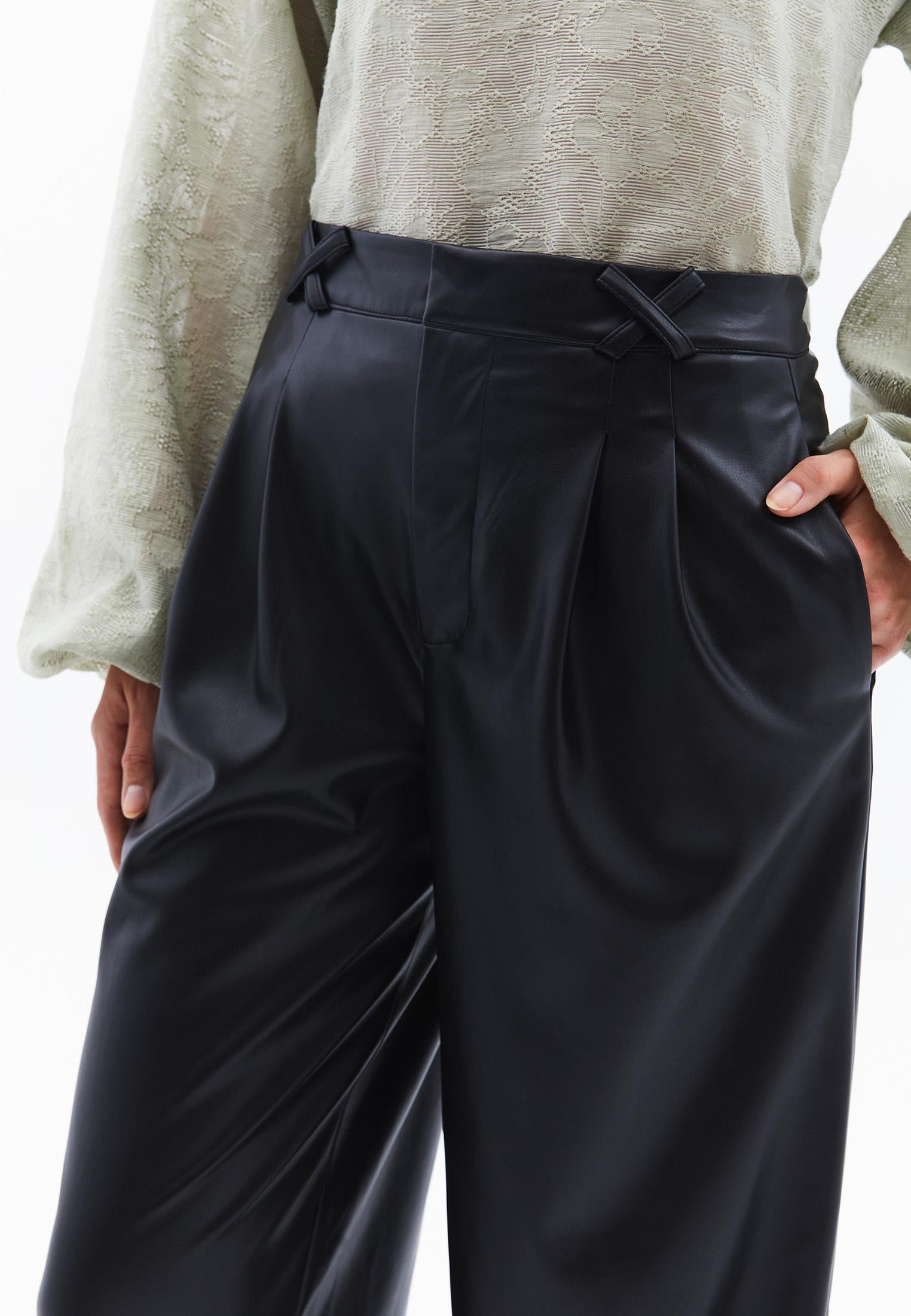 Pleated Wide Leg High Waist Pants - BLACK