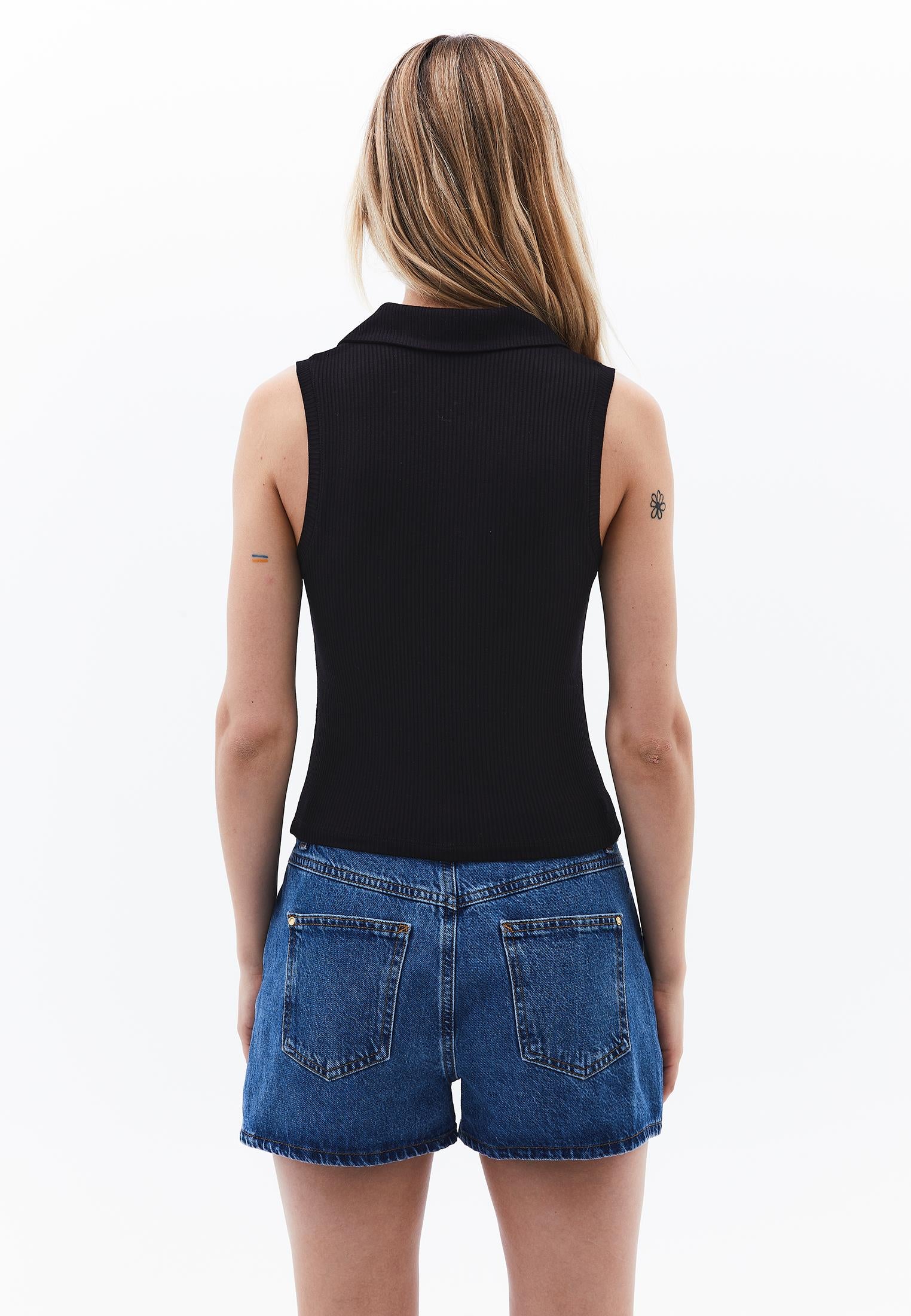 Polo Neck Tank Top - BLACK