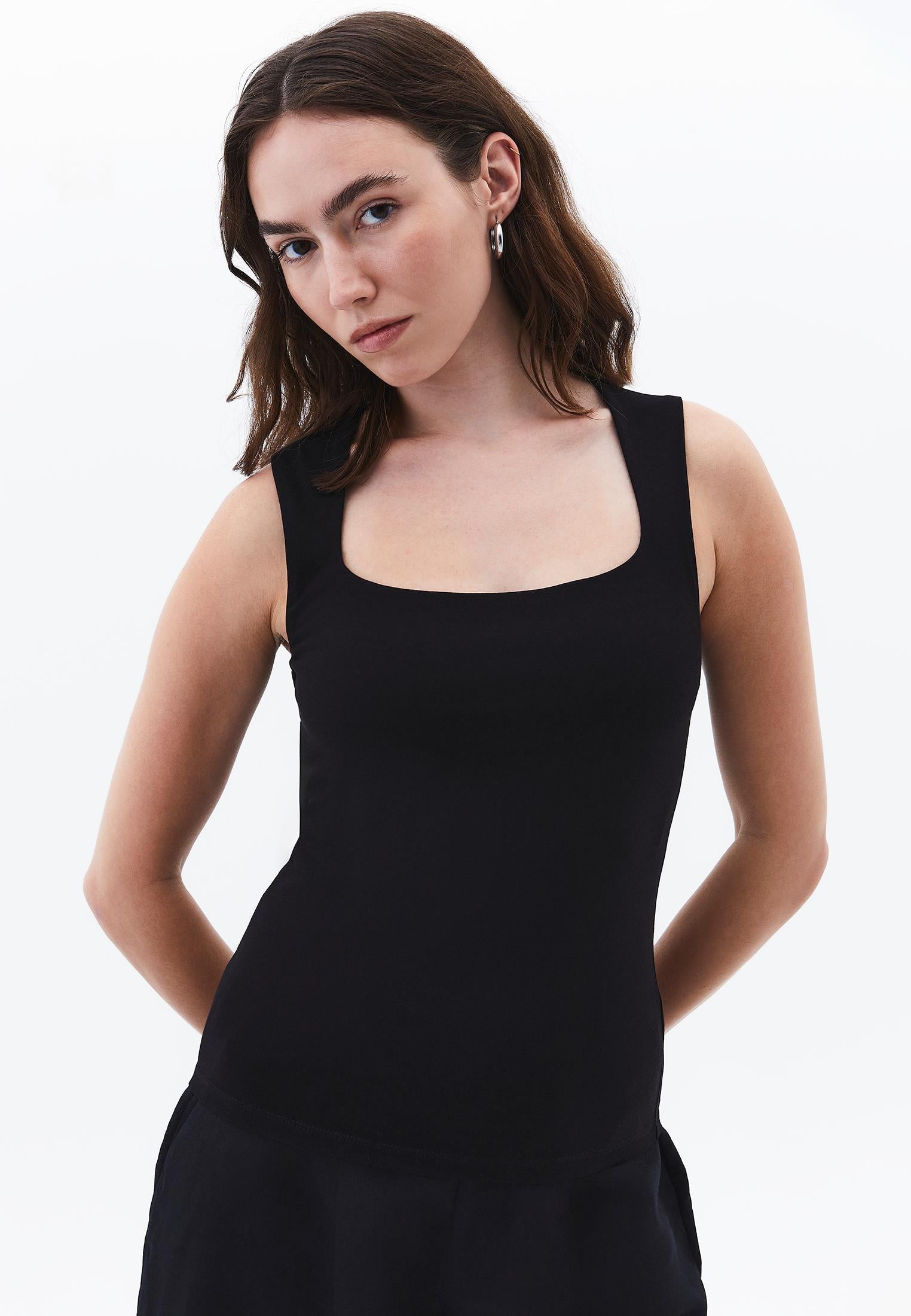 Square Neck Modal Tank Top - BLACK