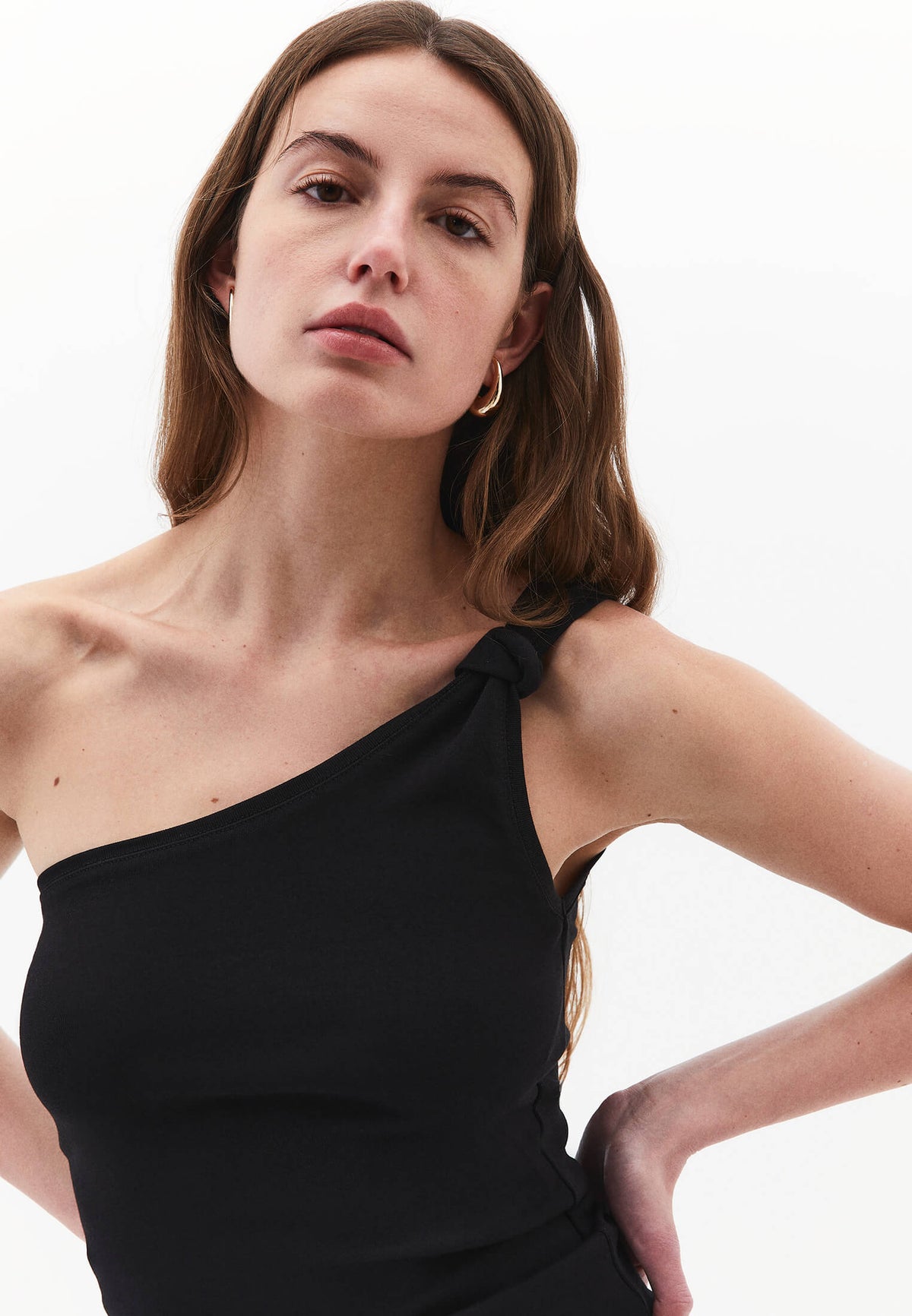 One Shoulder Tank Top - BLACK