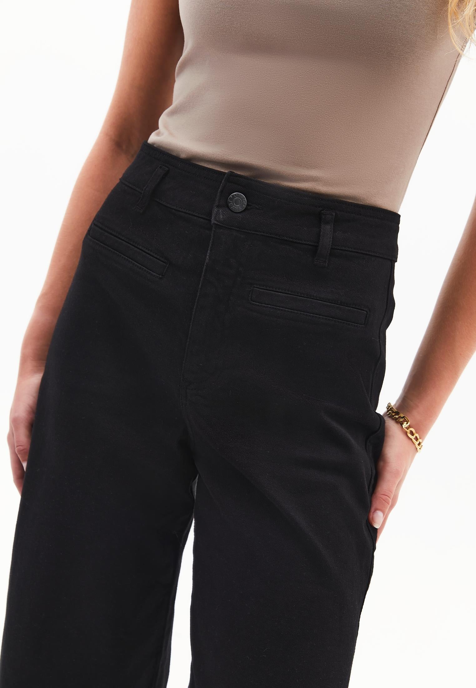 Wide Leg Trousers With Pocket Detail - BLACK