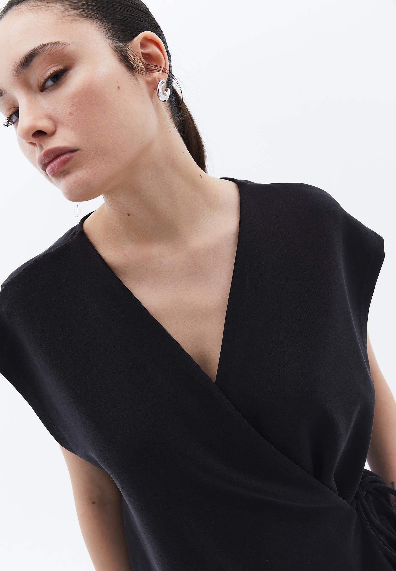 Wrap Neck Tunic Cardigan - BLACK