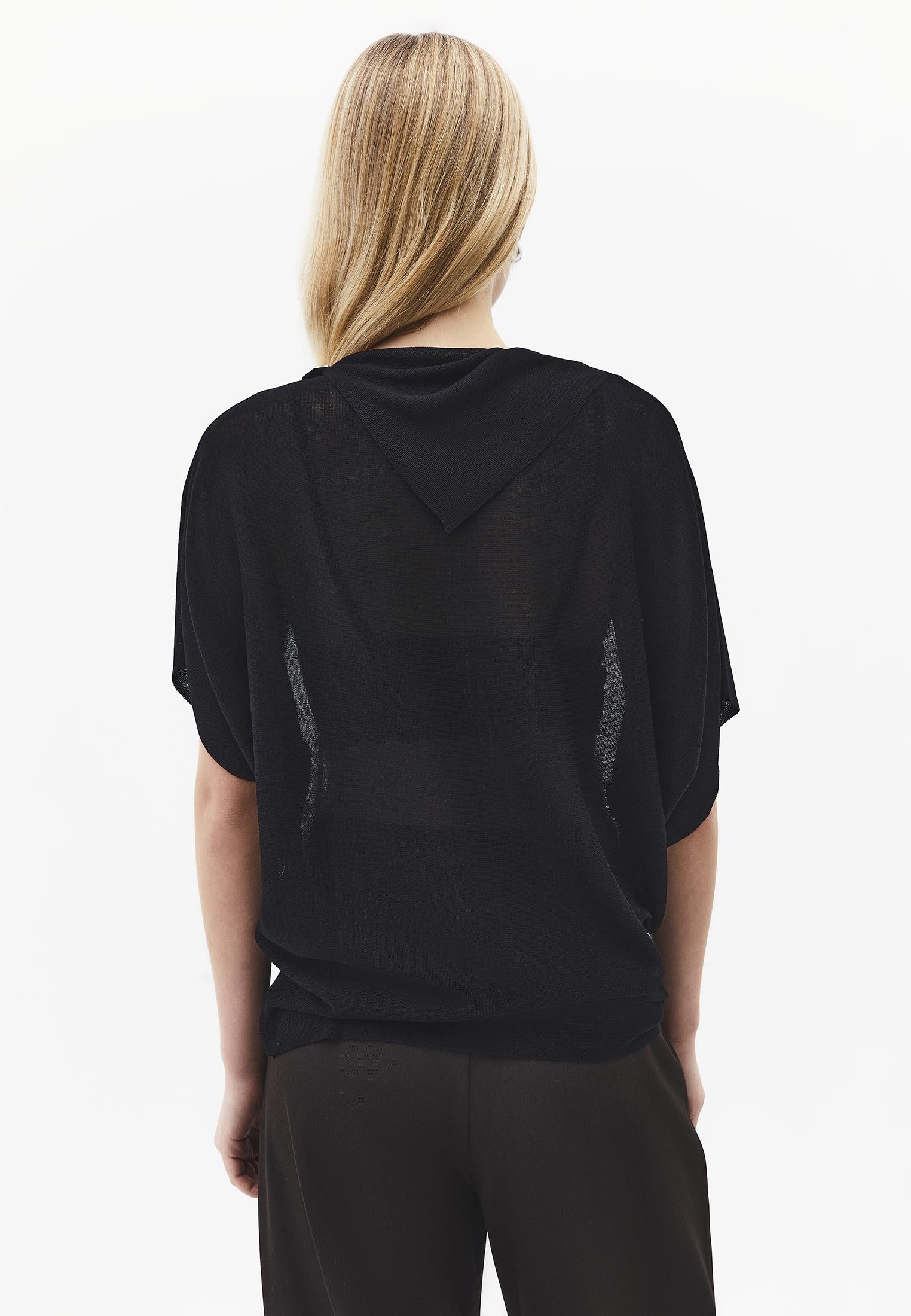 High Neck Sleeveless Oversize Tunic Blouse - BLACK