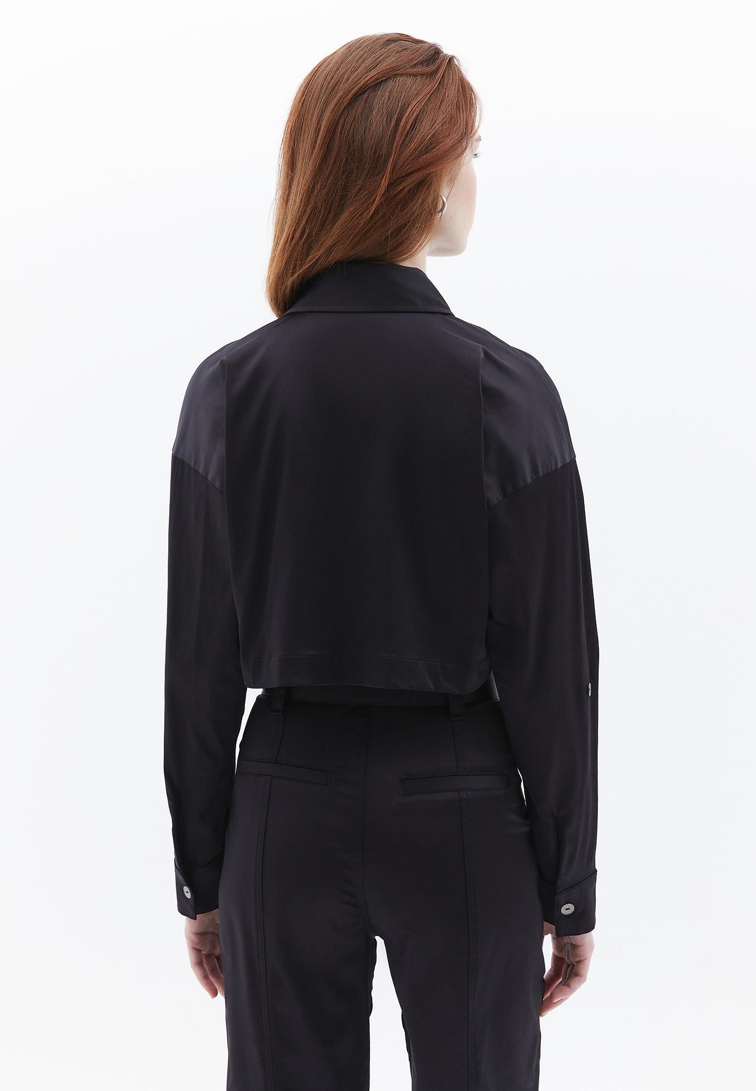 Cropped Shirt With Pocket Detail And Loose Fit - BLACK