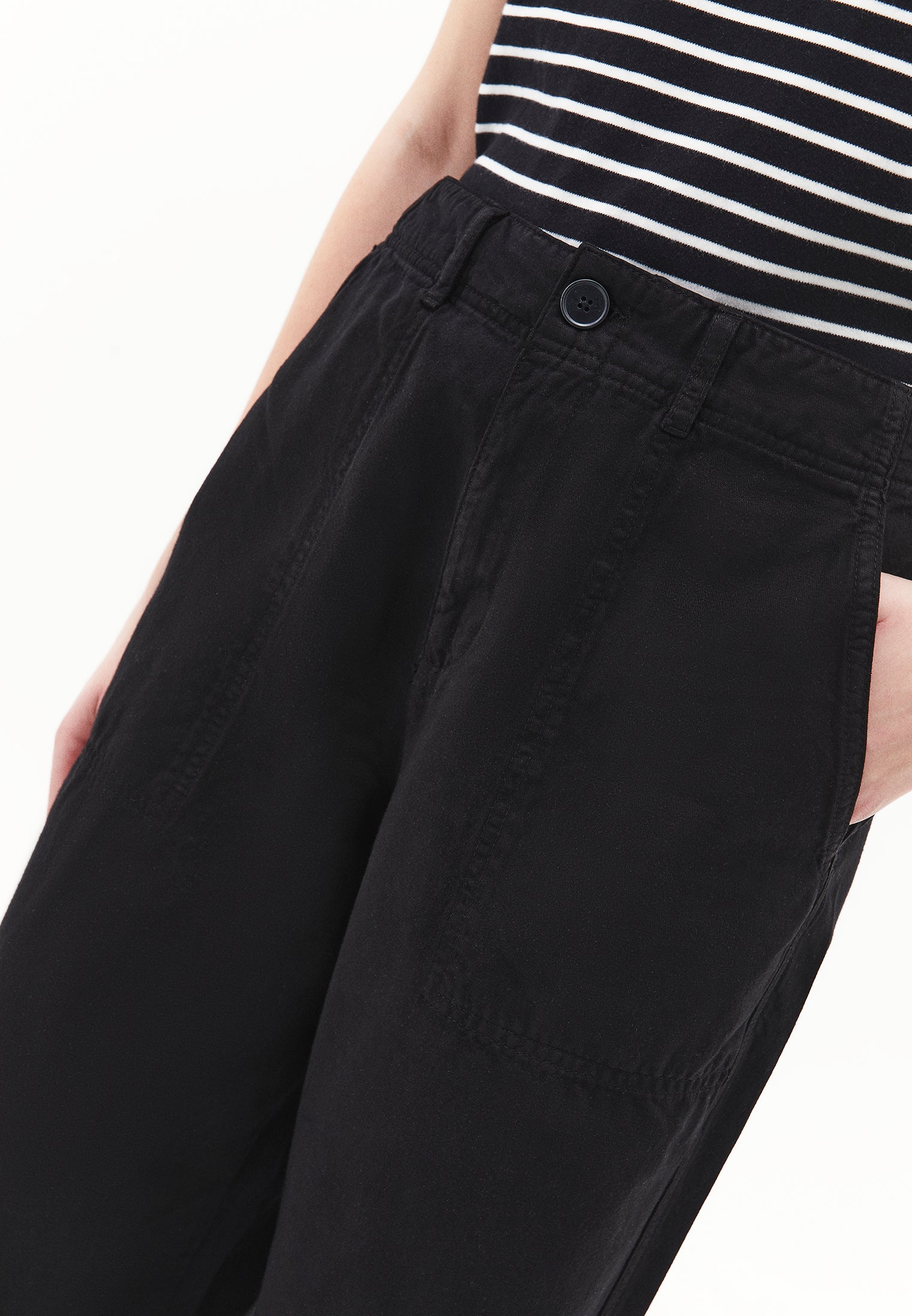 Wide Leg High Waist Pants - BLACK
