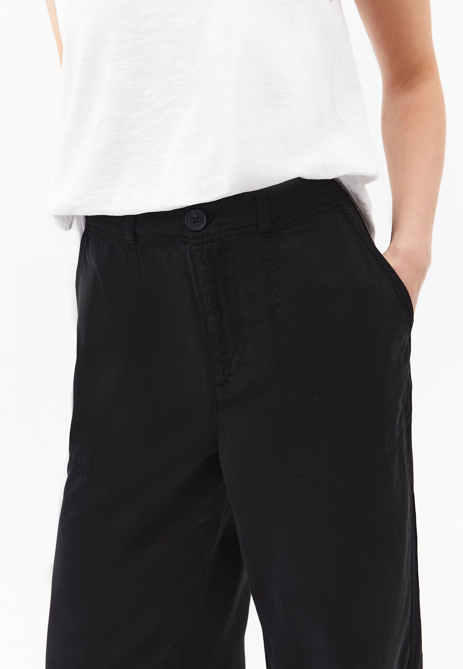 High Waist Pocket Detailed Wide Leg Pants - BLACK
