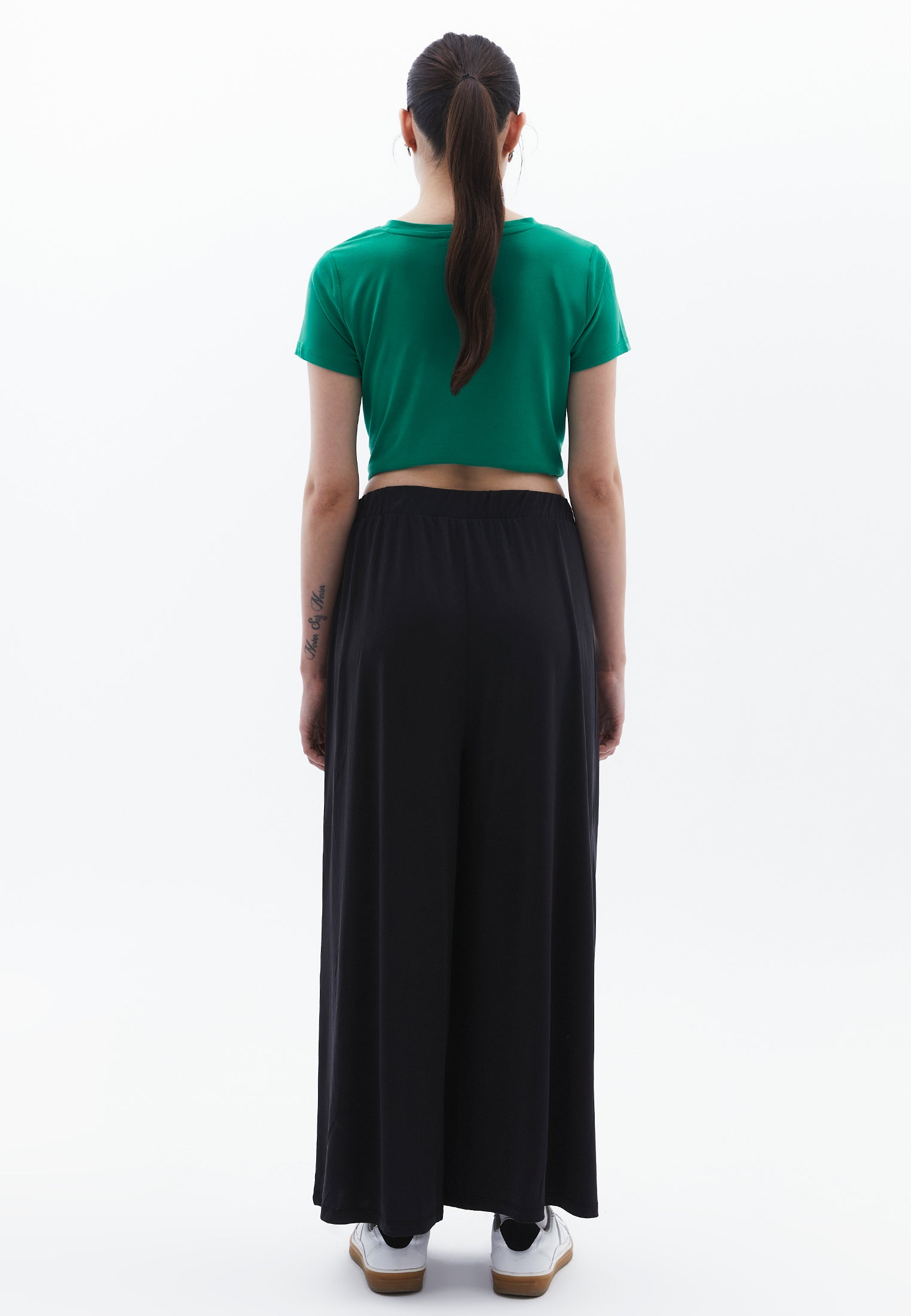 High Waist Elasticated Culotte Pants - BLACK
