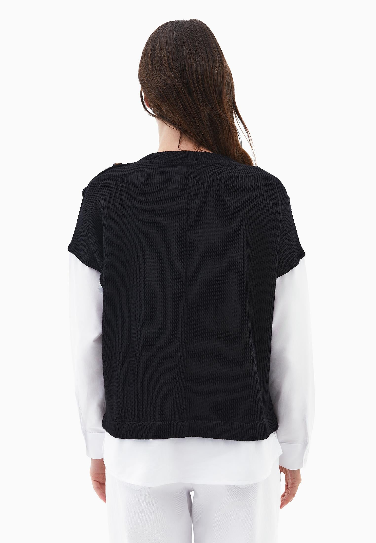 Button Detailed Long Sleeve Blouse - BLACK