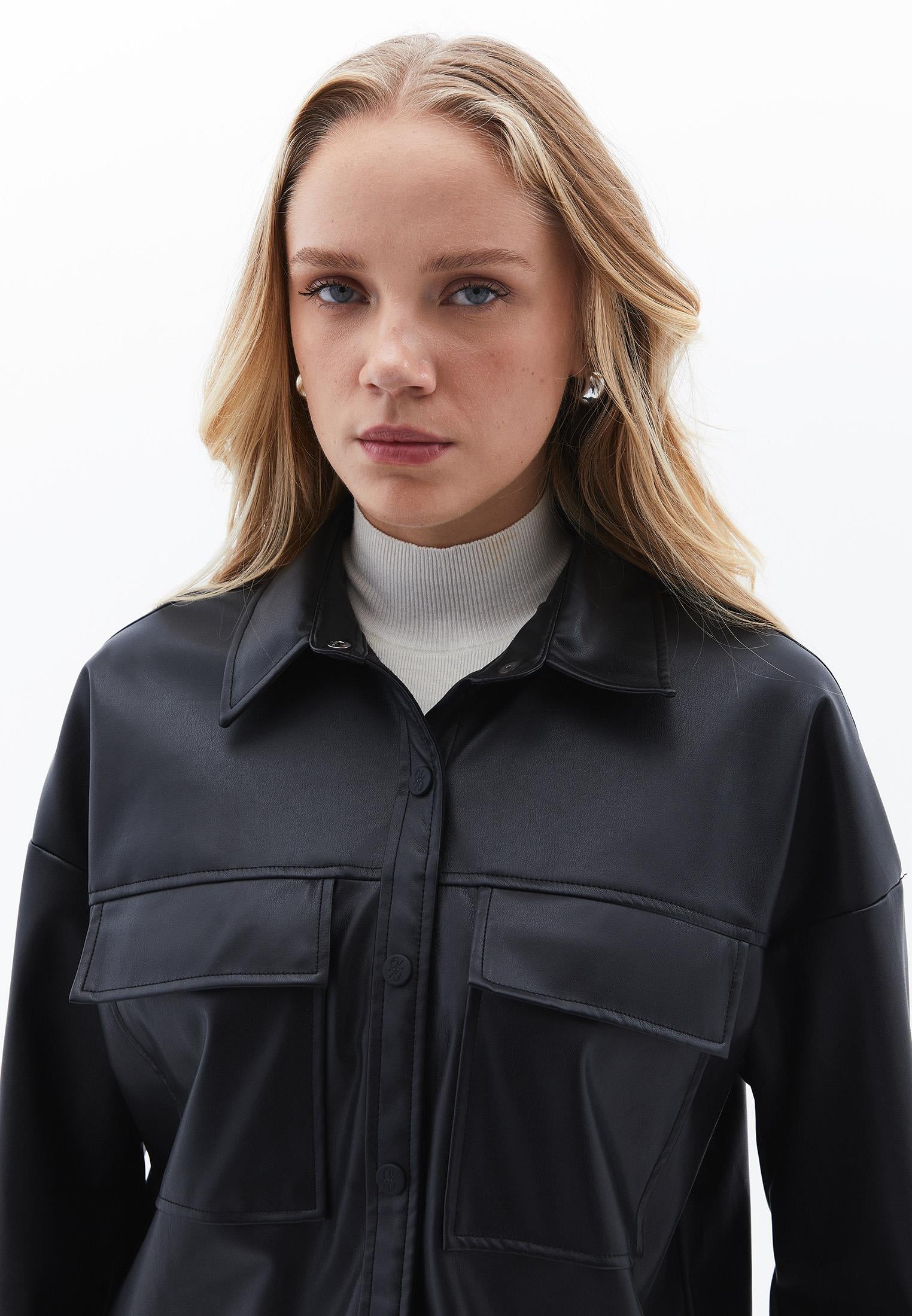 Oversize Pocket Detailed Shirt - BLACK