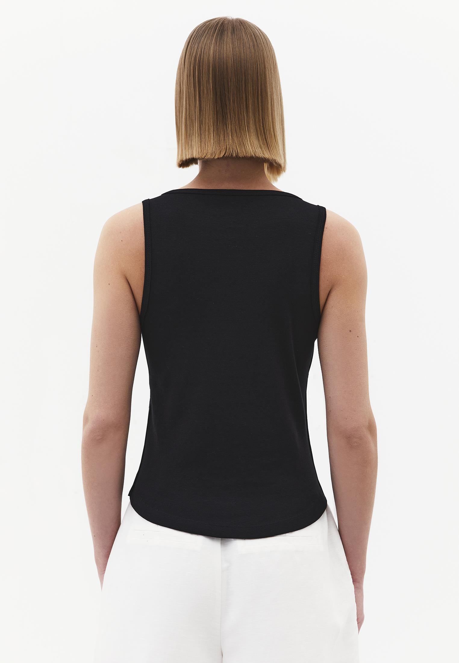 Crew Neck Button Detailed Tank Top - BLACK