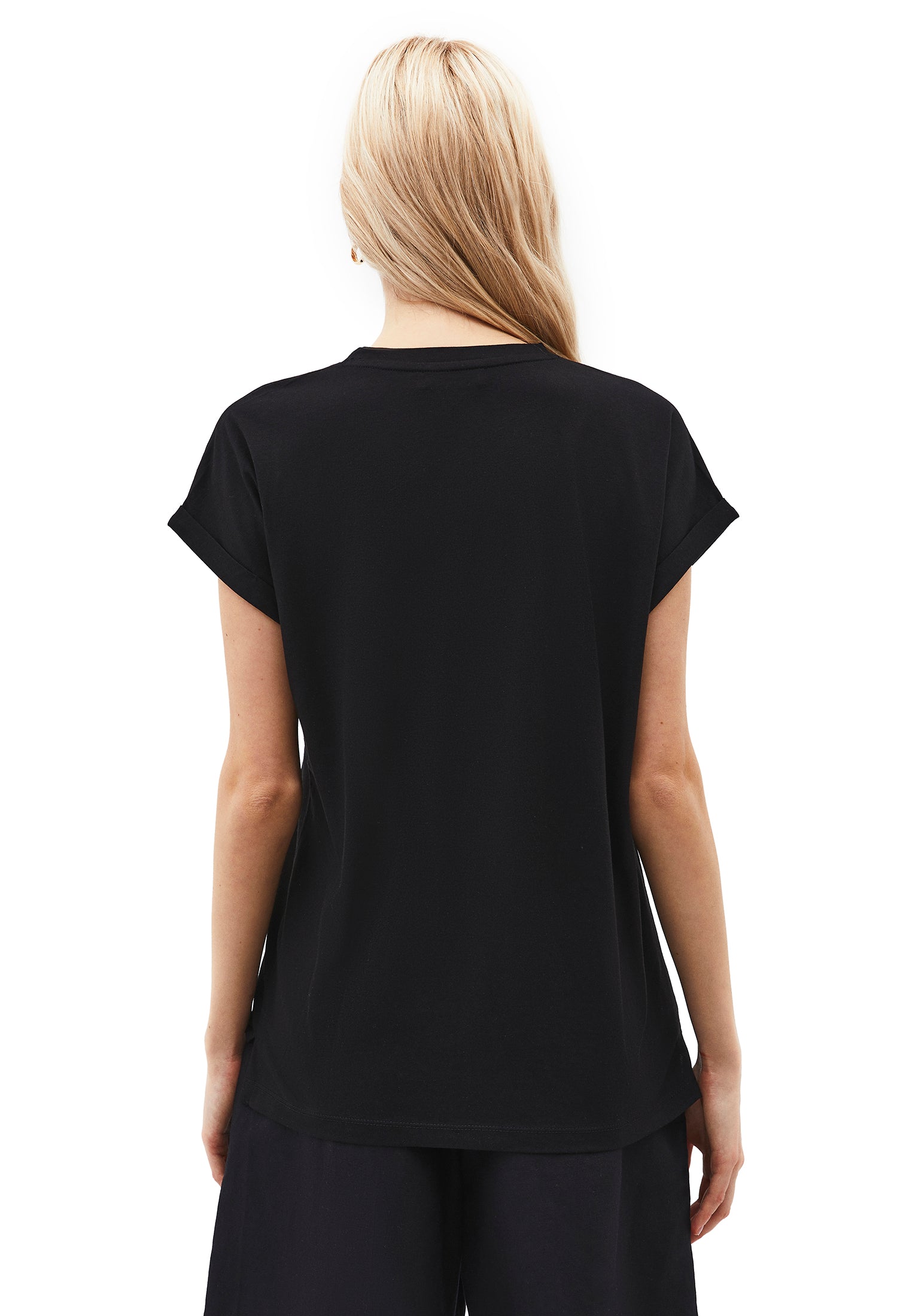 Boat Neck Loose Fit Short Sleeve T-Shirt - BLACK
