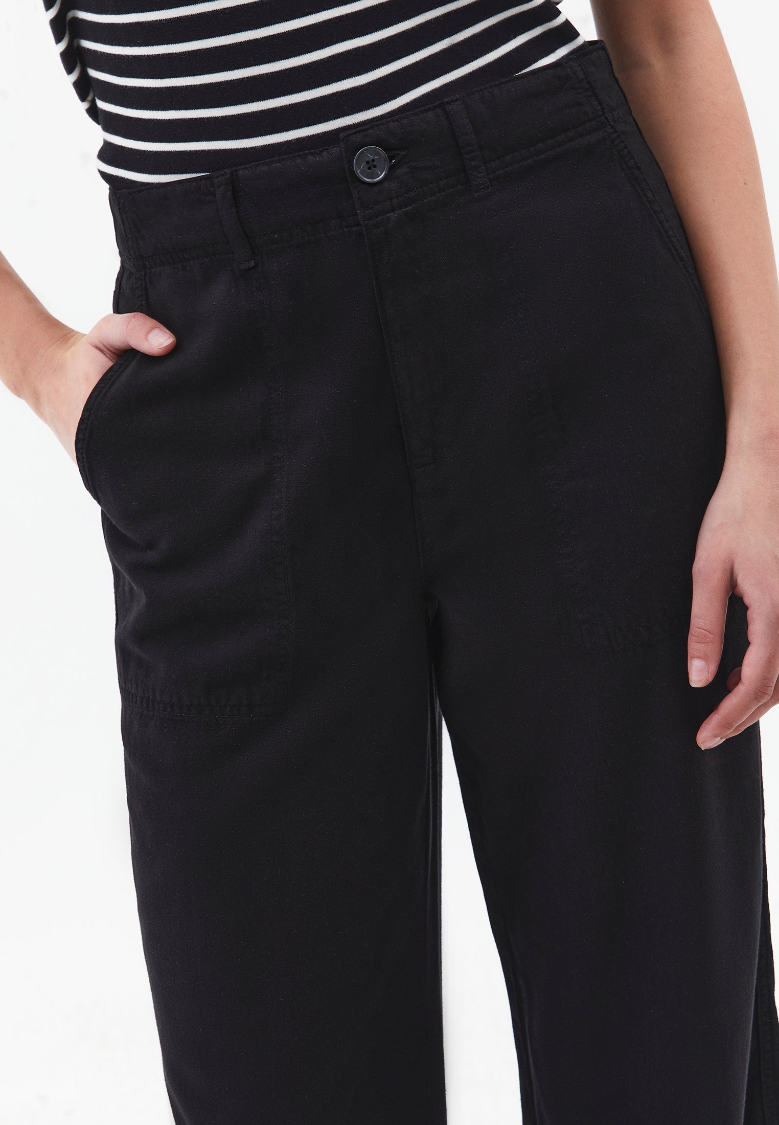 High Waist Wide Leg Woven Pants - BLACK