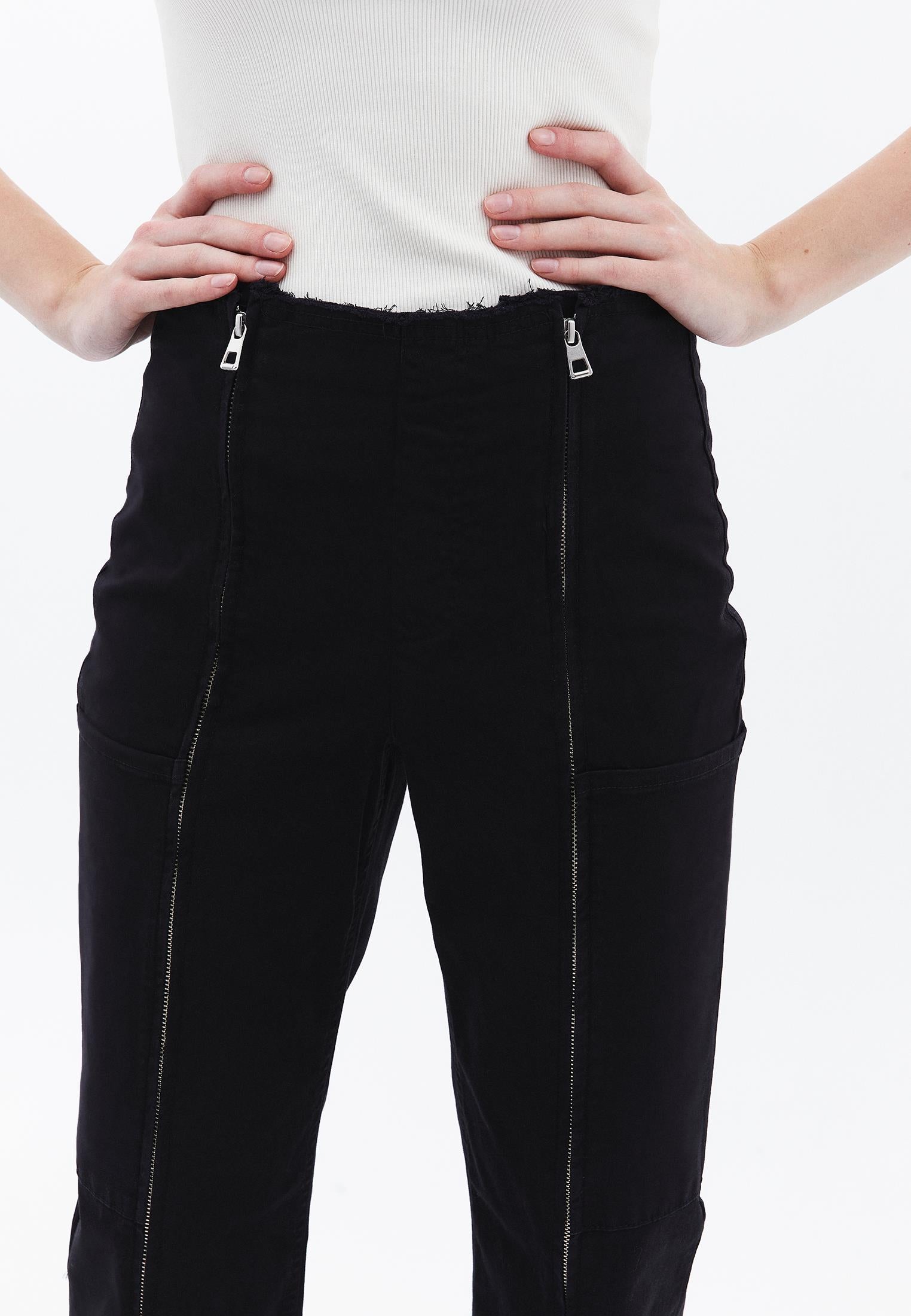 Straight Leg High Waist Trousers - BLACK