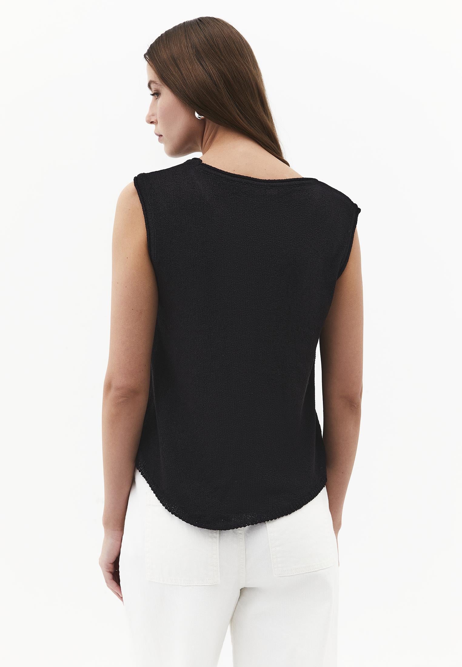 Asymmetric Tunic Knit Tank - BLACK