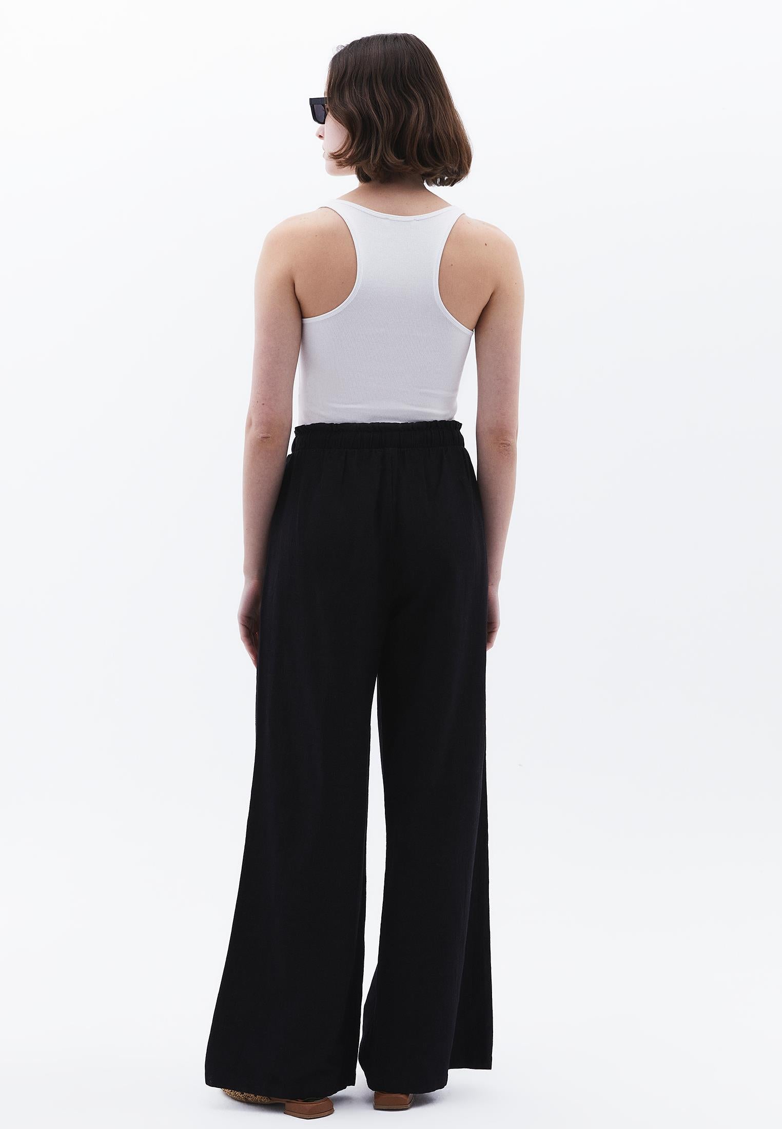 Wide Leg High Waist Pants - BLACK