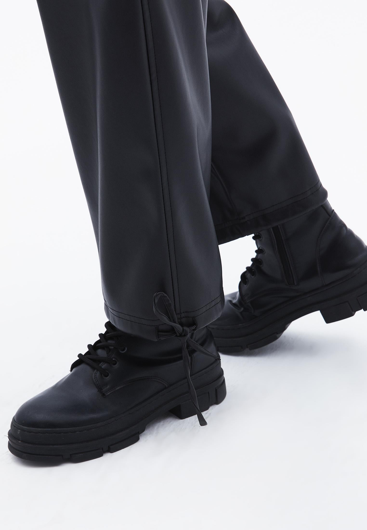 Jogger High Waist Leather Pants - BLACK
