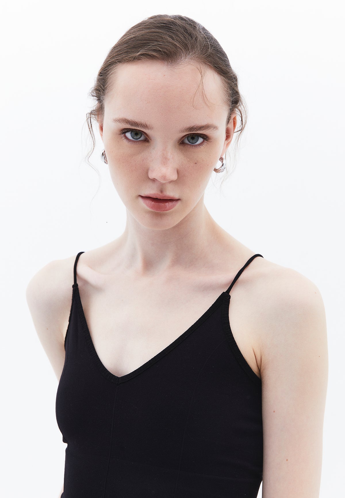 Seamless V Neck Tank Top - BLACK