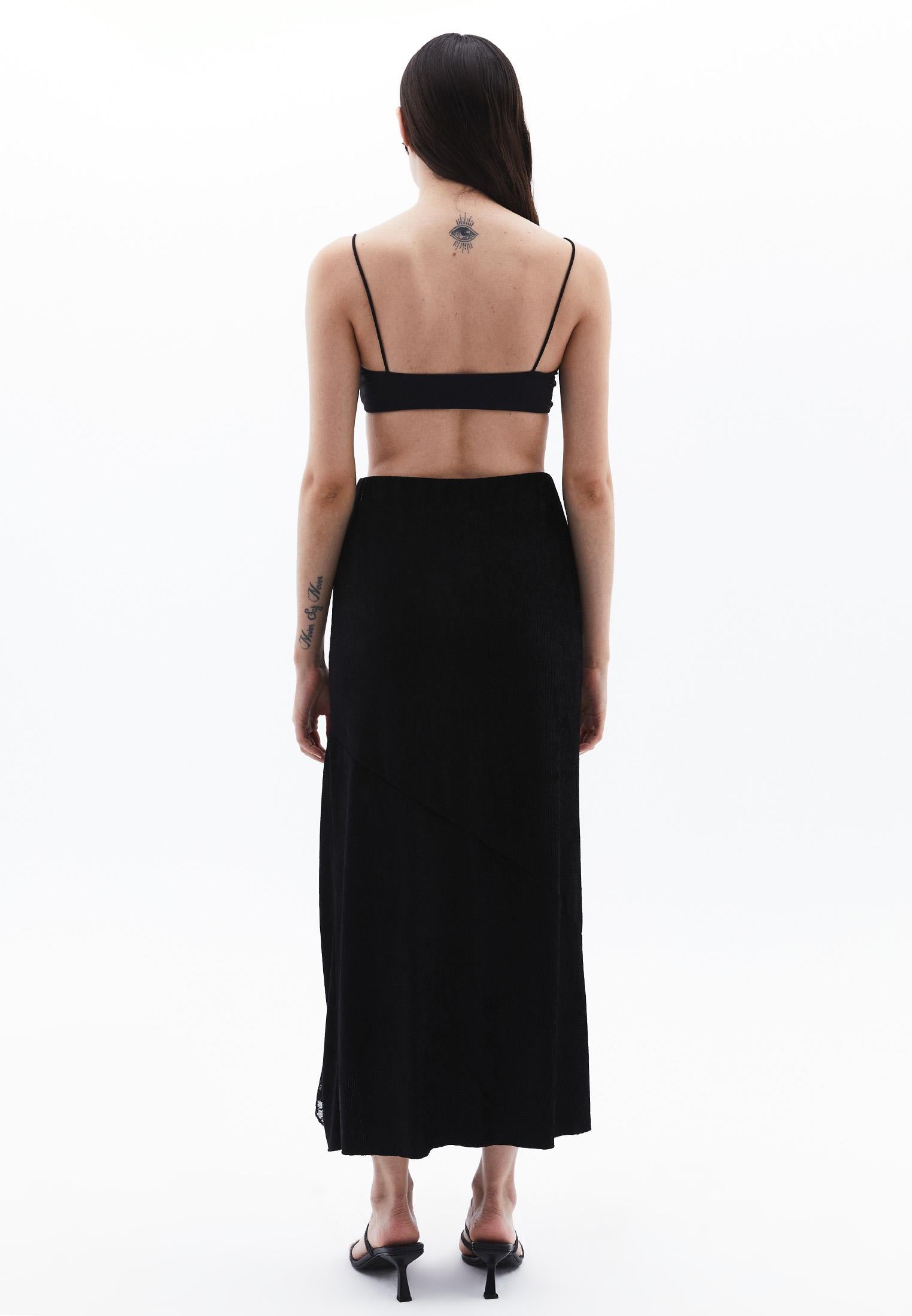 Long Elasticated Flared Skirt - BLACK