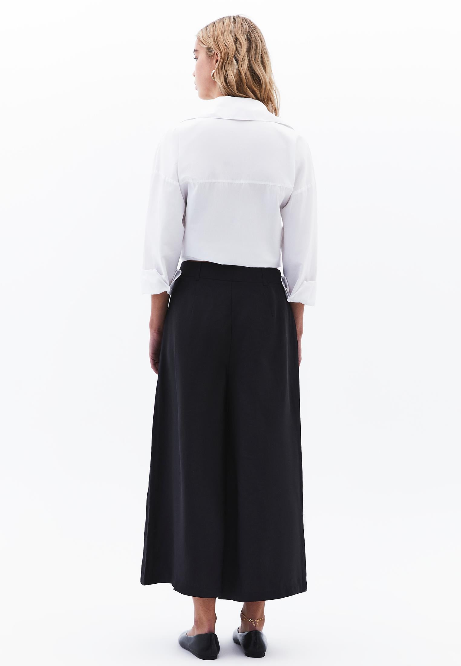 Cropped Culotte Trousers - BLACK